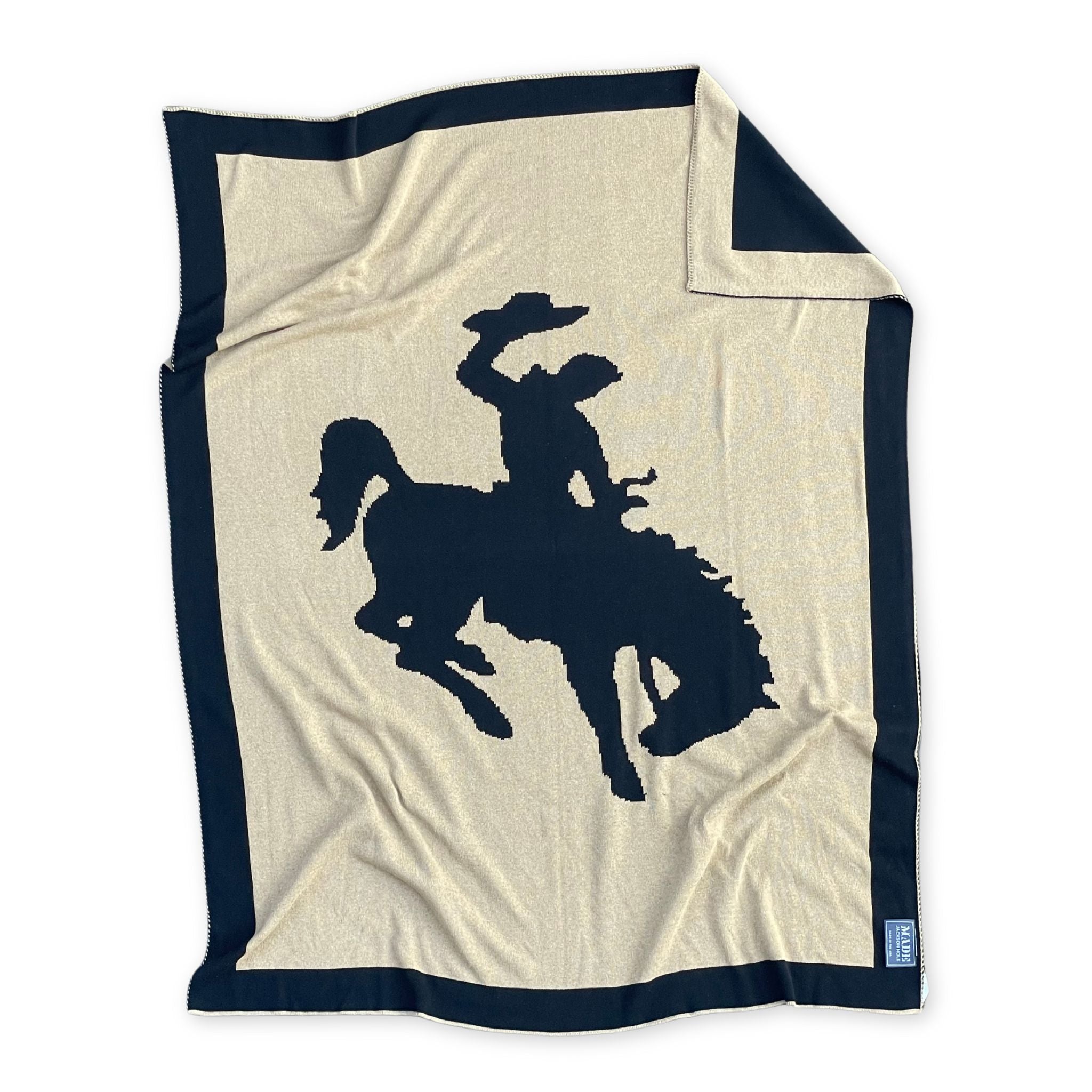 Bucking Bronco Throw Blanket - Black & Oatmeal