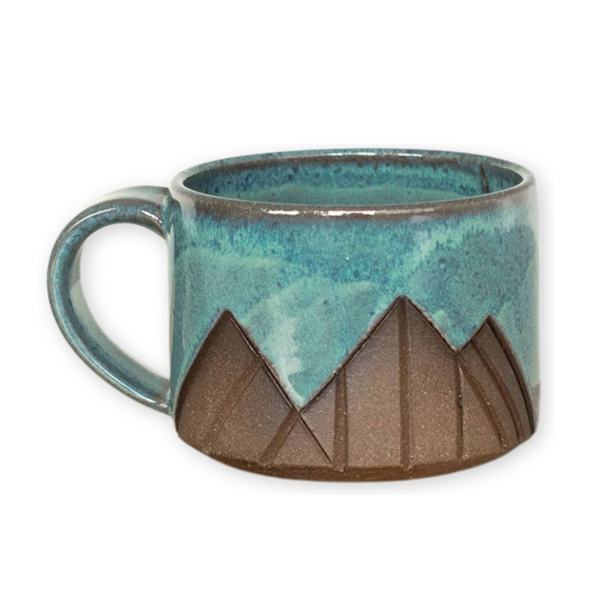 handmade turq mug with mountains