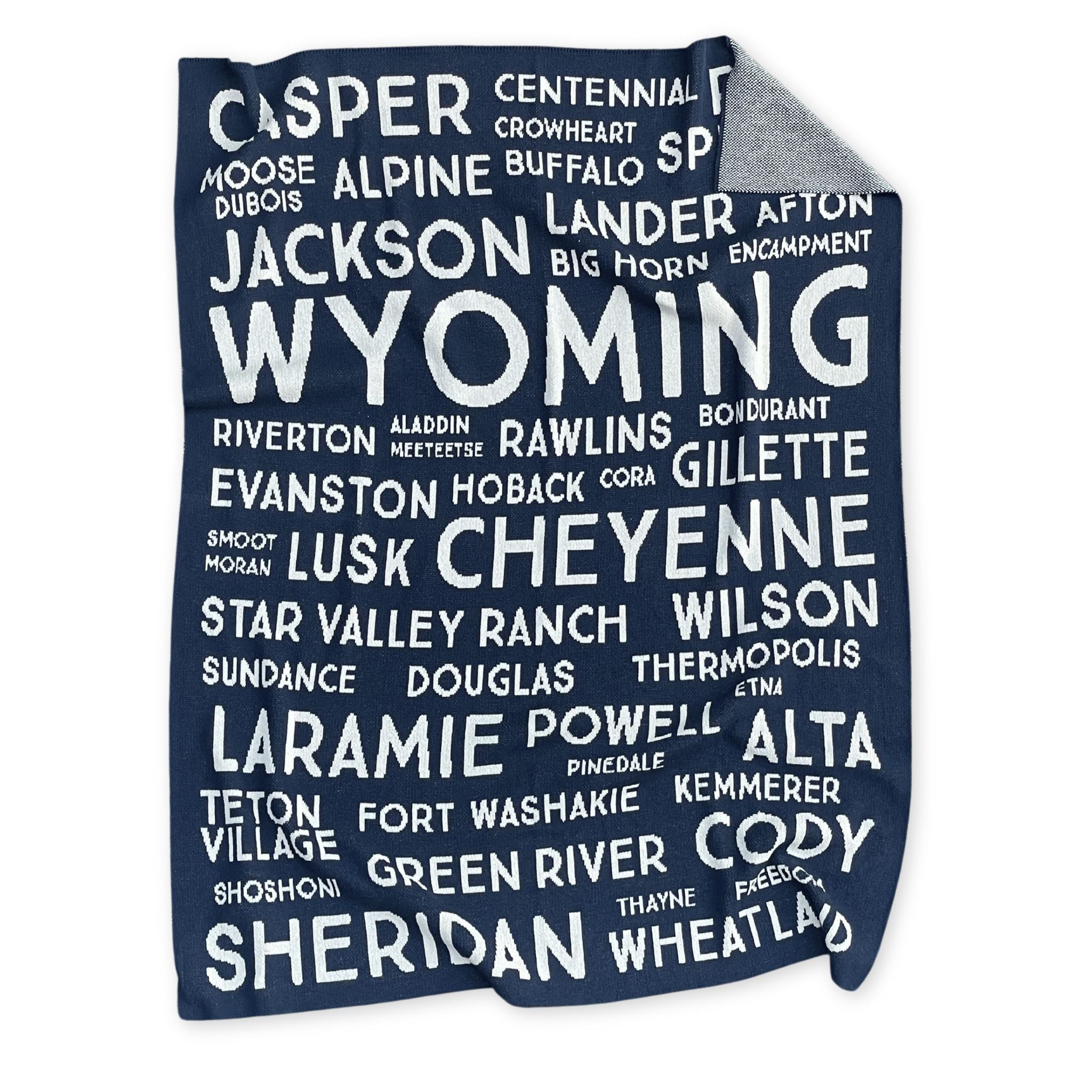 Wyoming Cities and Town Blanket - Blue & Cream