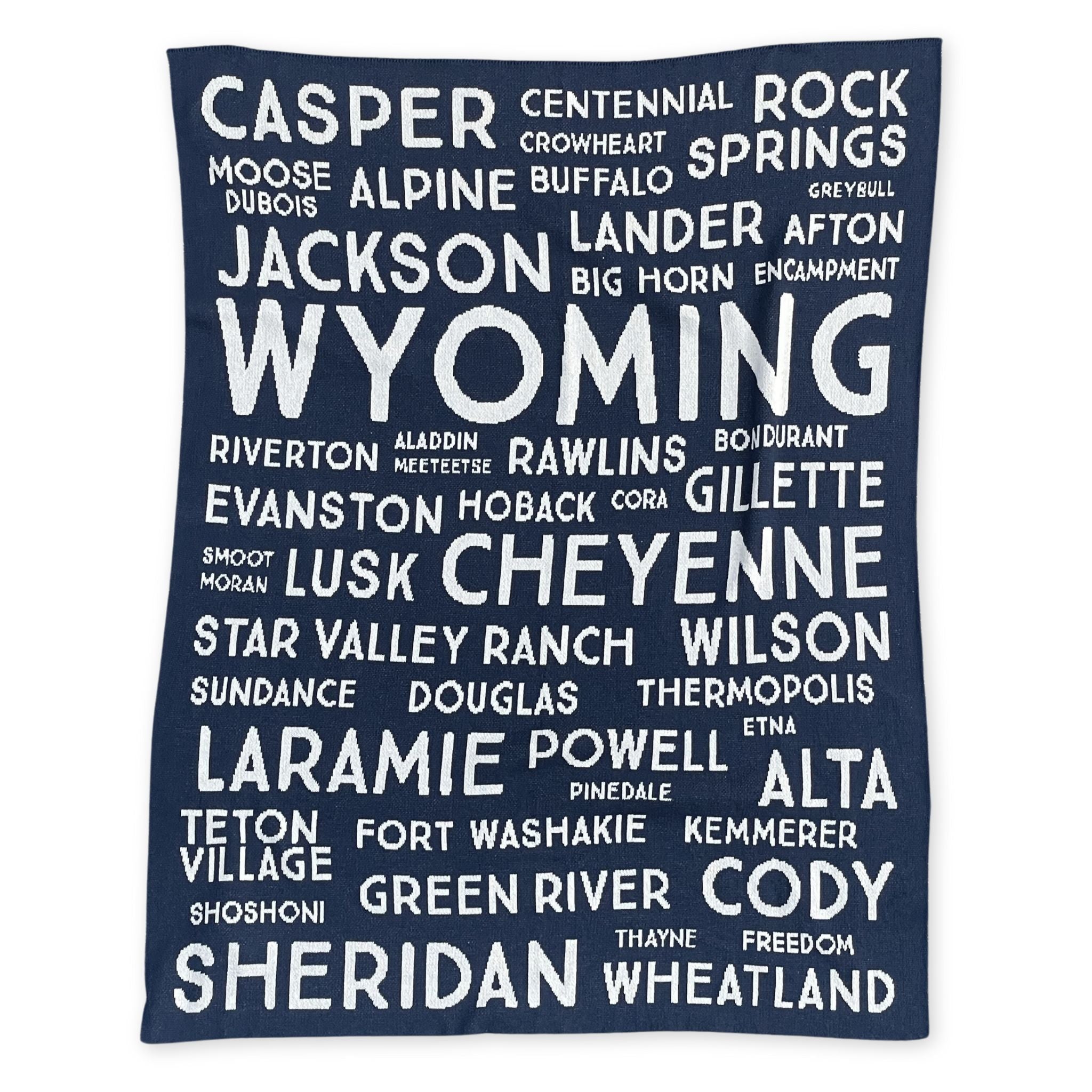 Wyoming Cities and Town Blanket - Blue & Cream