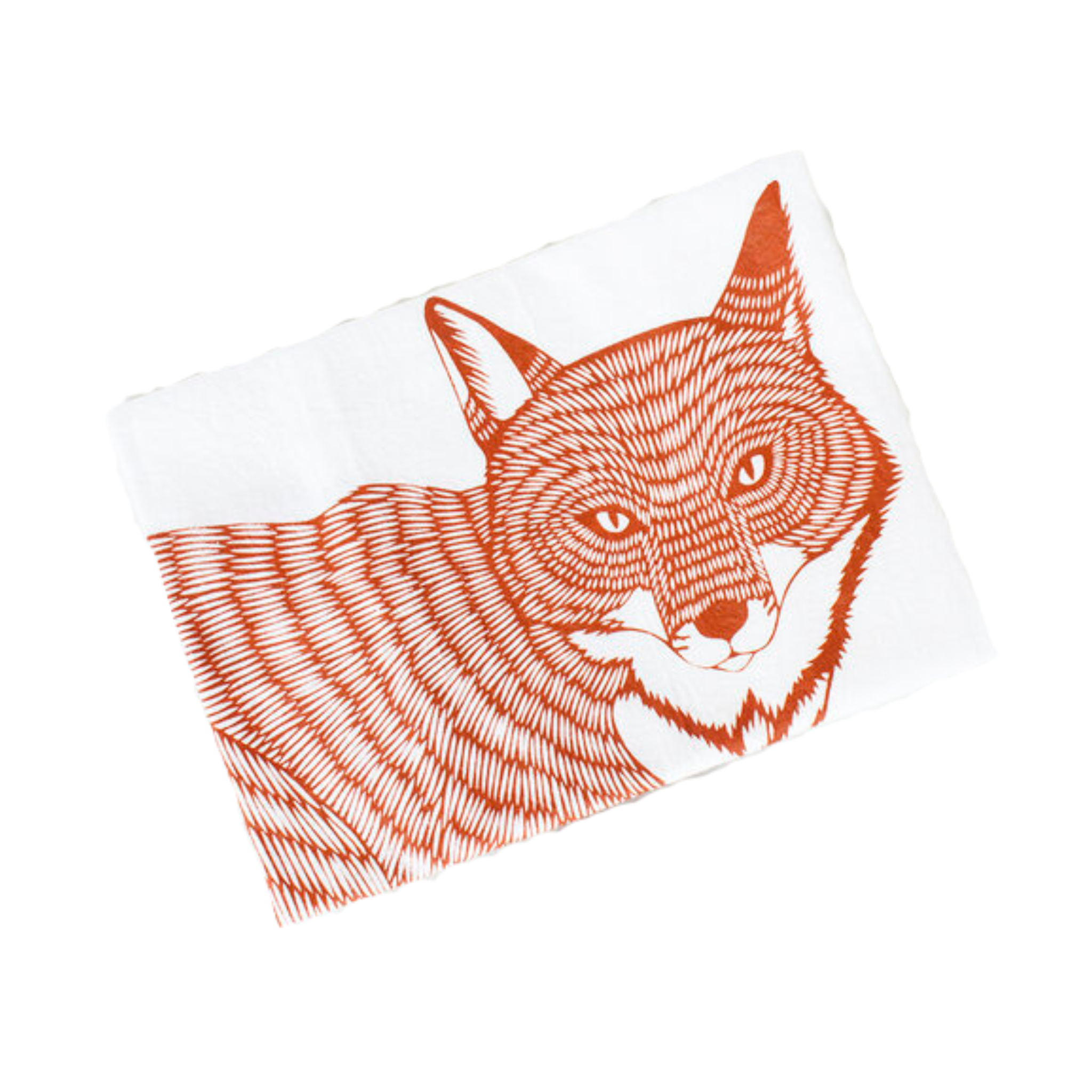 flour sack cotton tea towel featuring a printed fox design