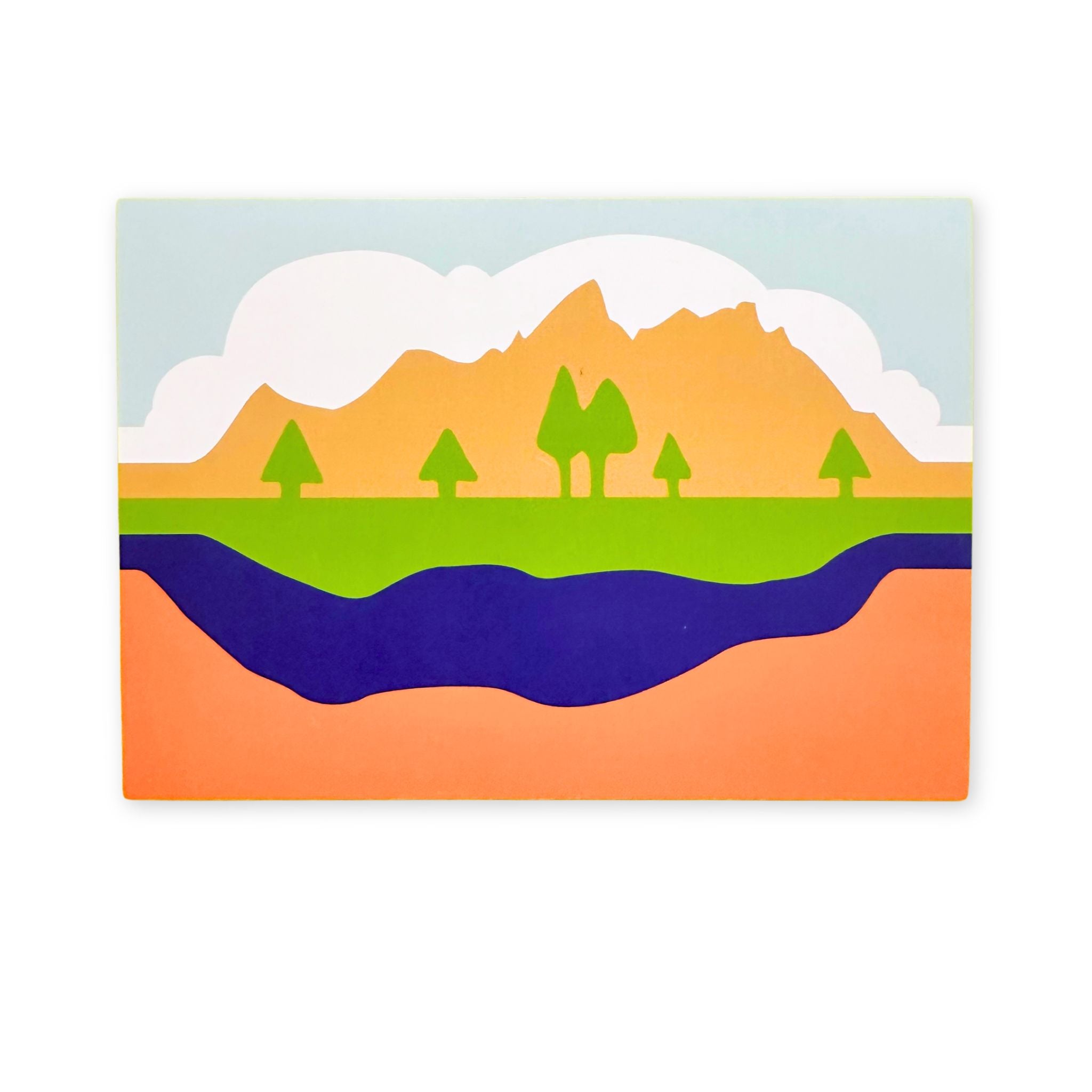 Postcard of the Tetons in color block form. 