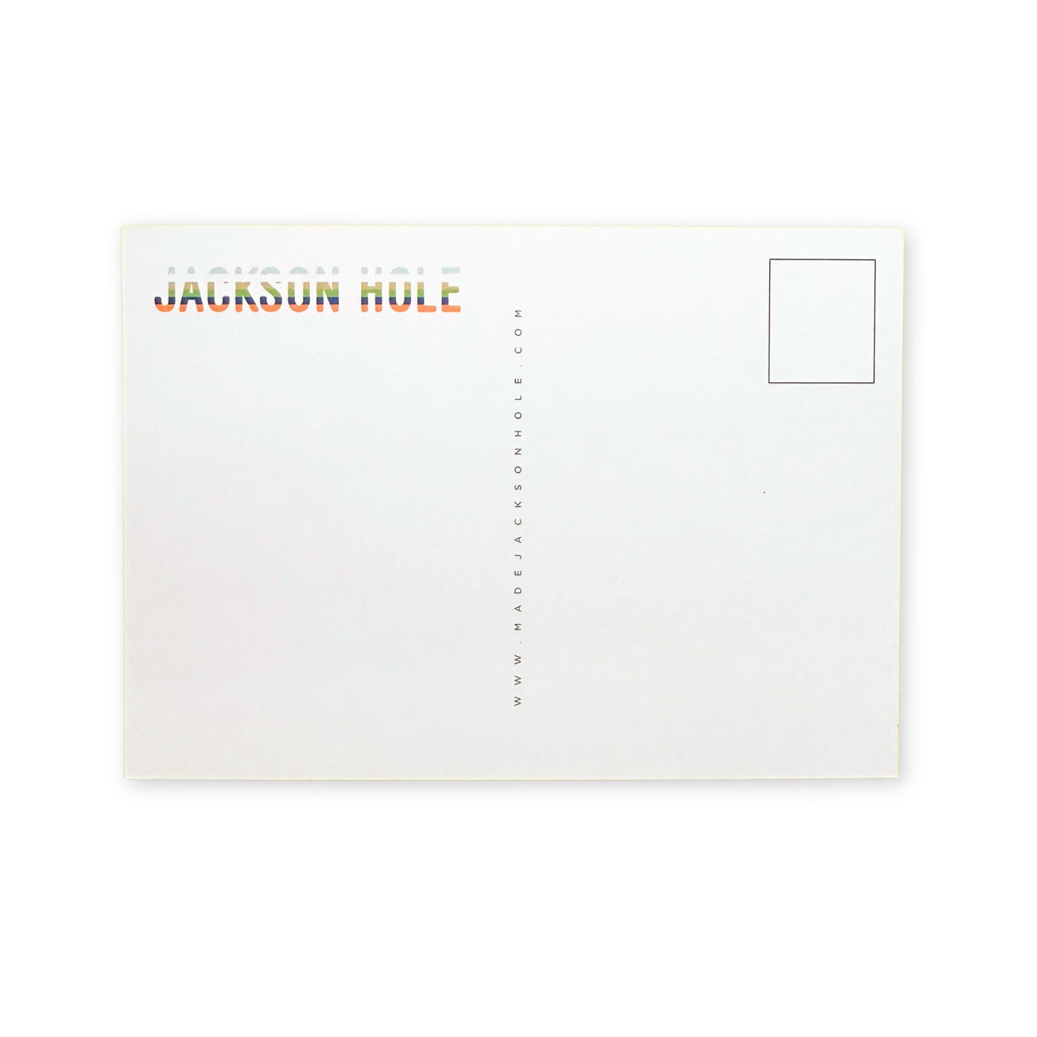 White postcard with 'Jackson Hole' text on a white background
