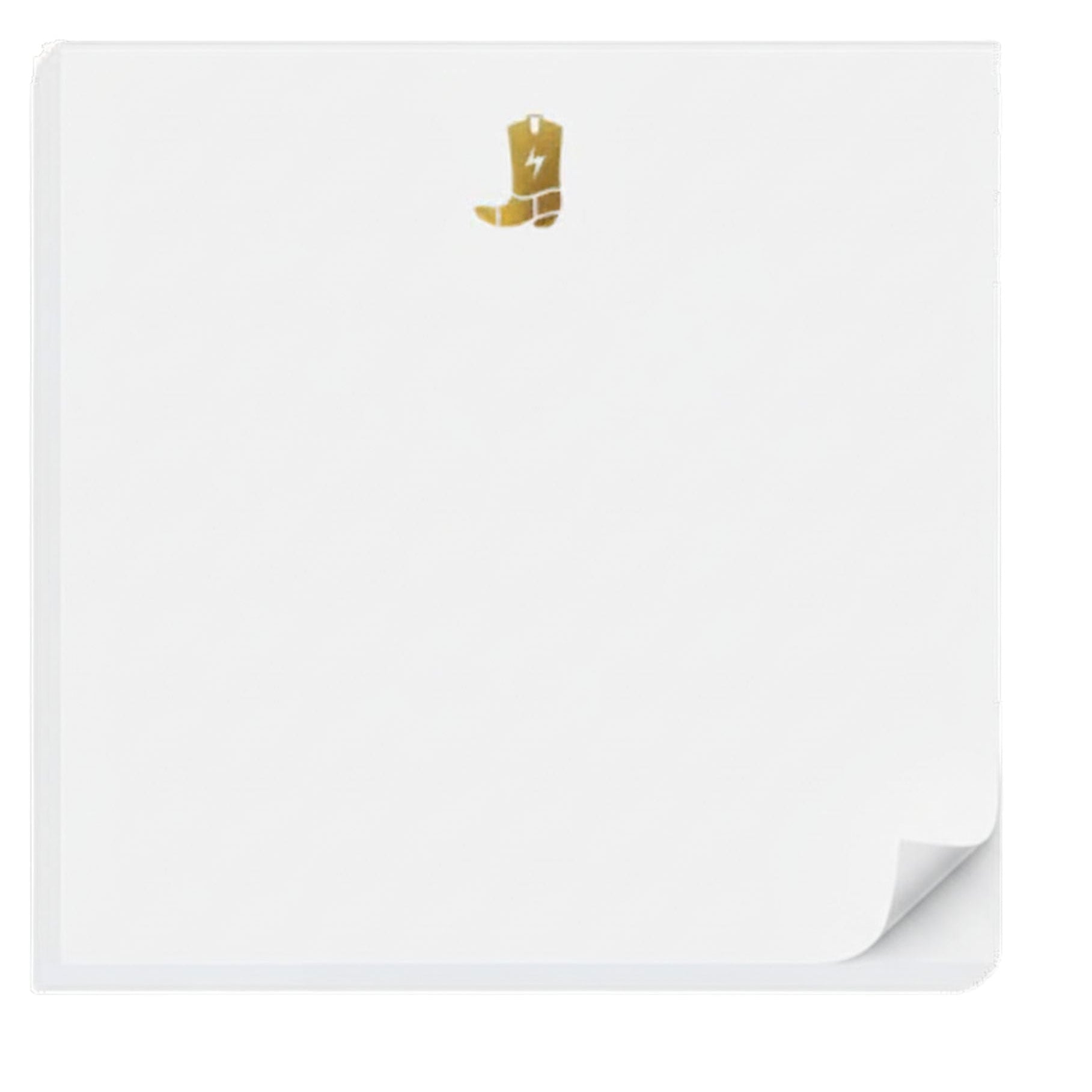 white notepad with gold cowboy boot printed on top 