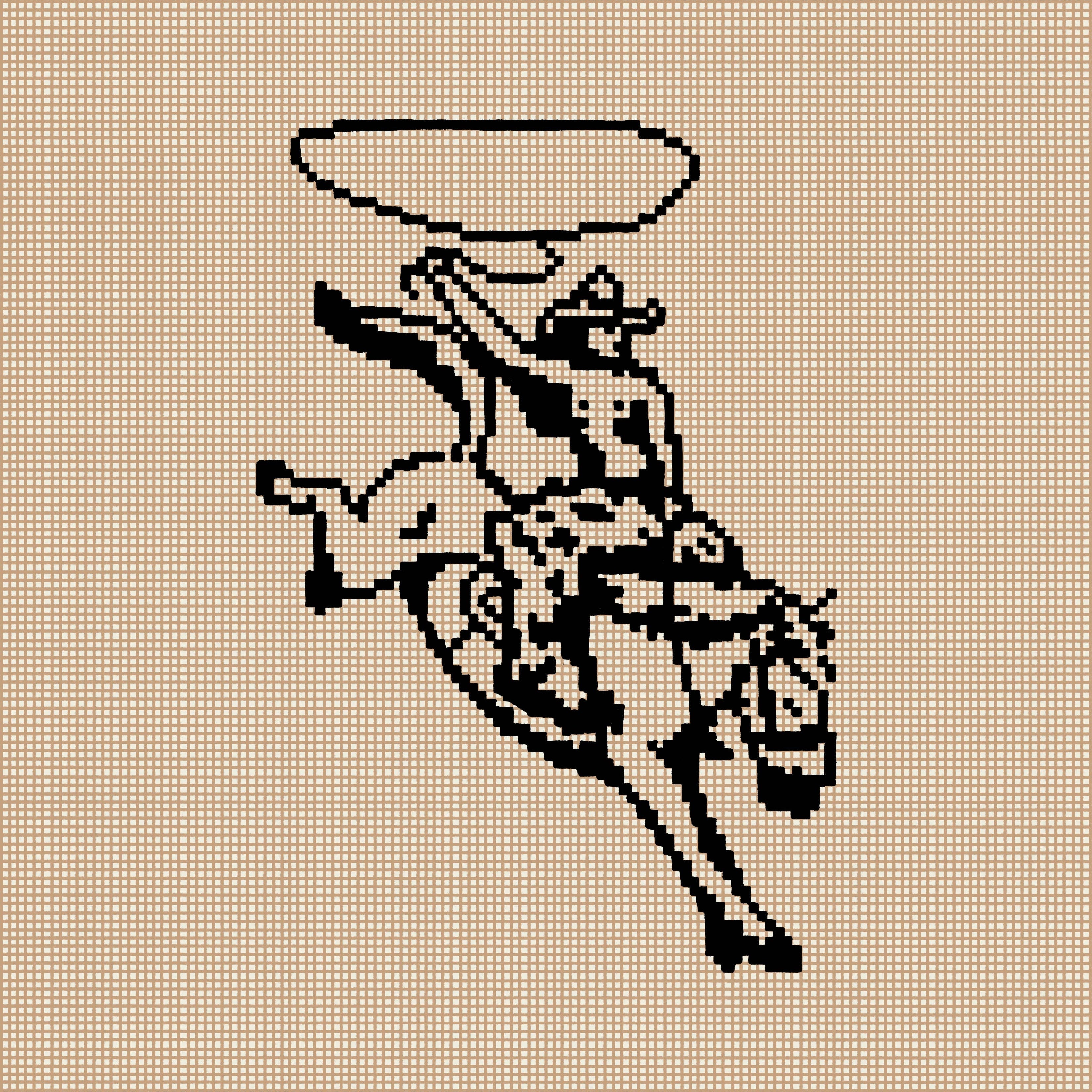 Black silhouette of a cowboy riding a bucking bronco on a beige background