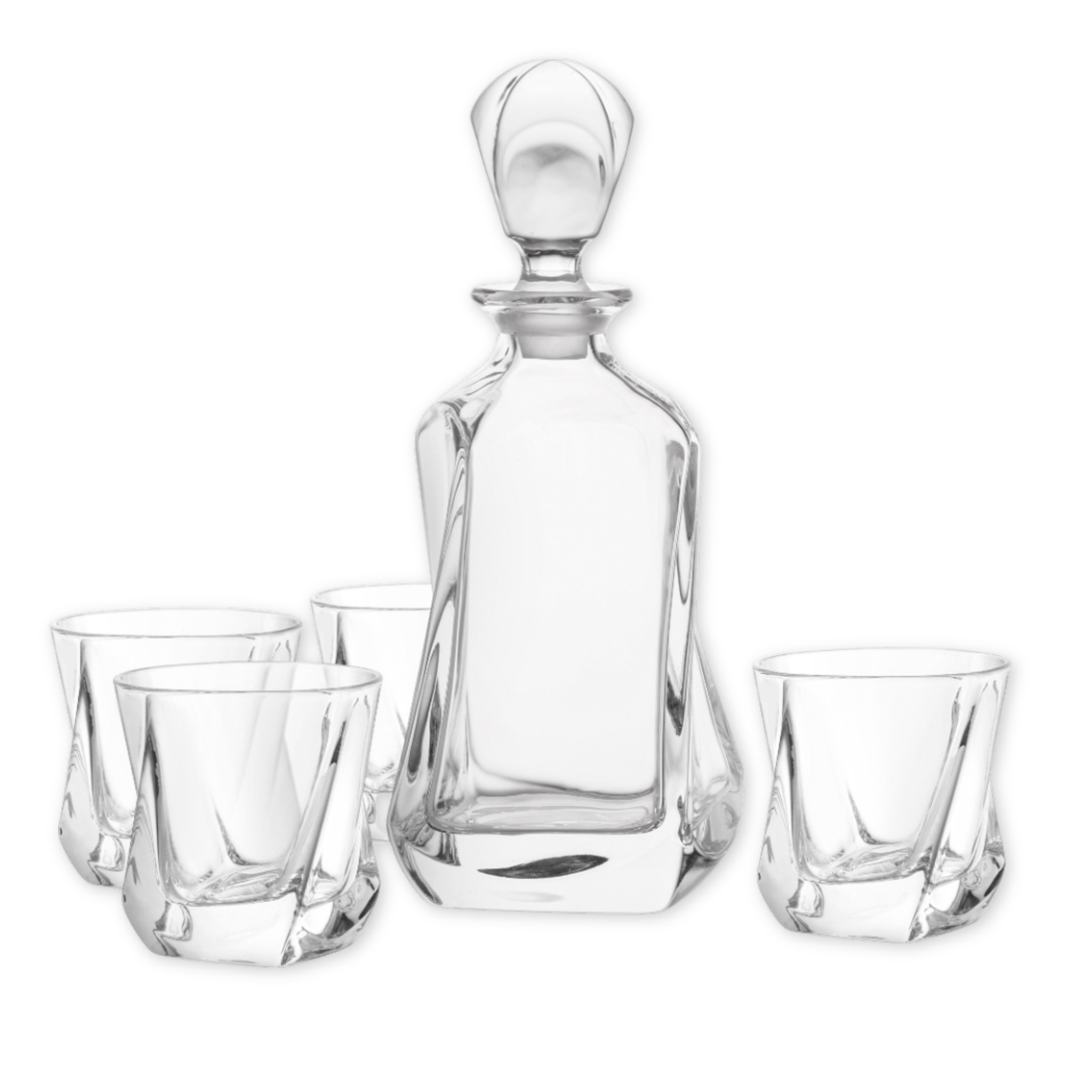 crystal whiskey decanter with set of four glasses