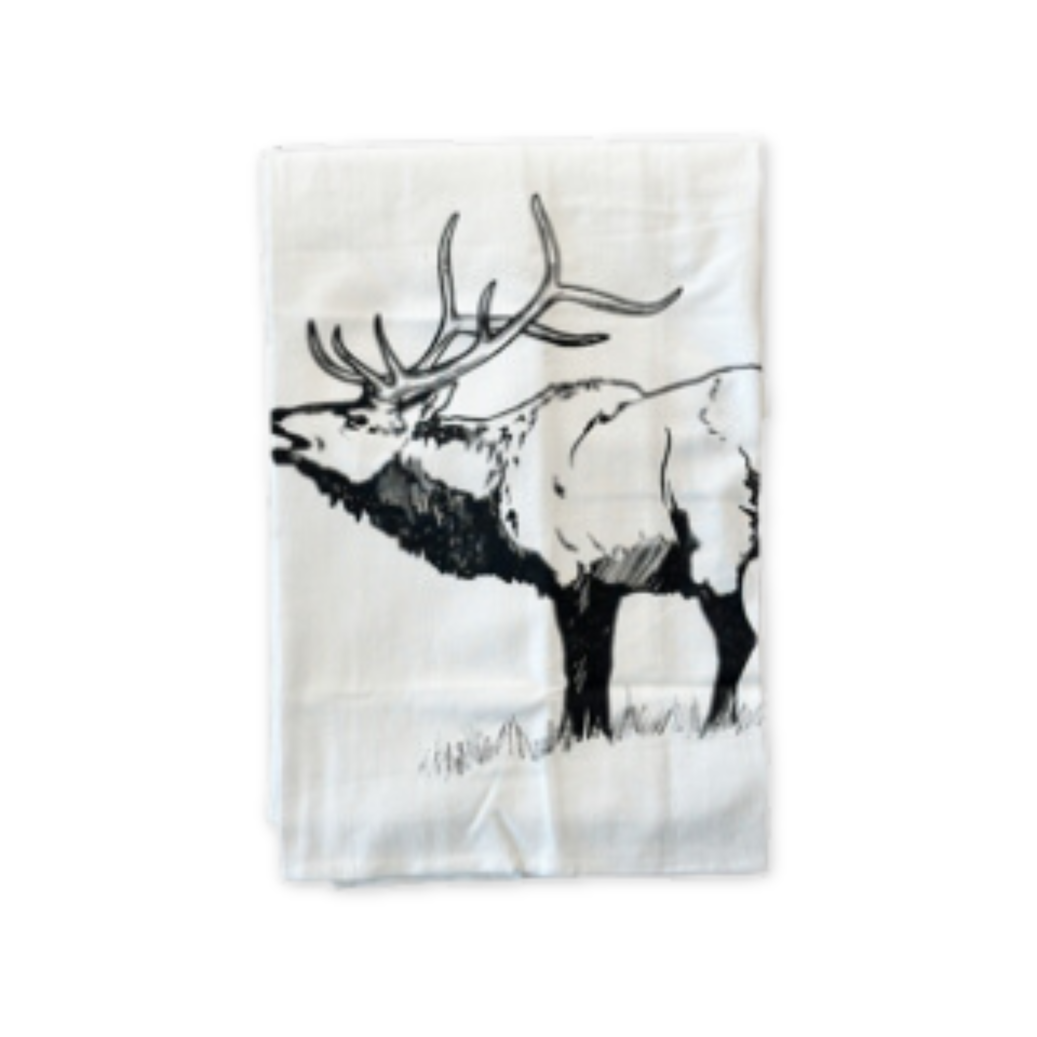 flour sack cotton tea towel featuring a screen printed elk design