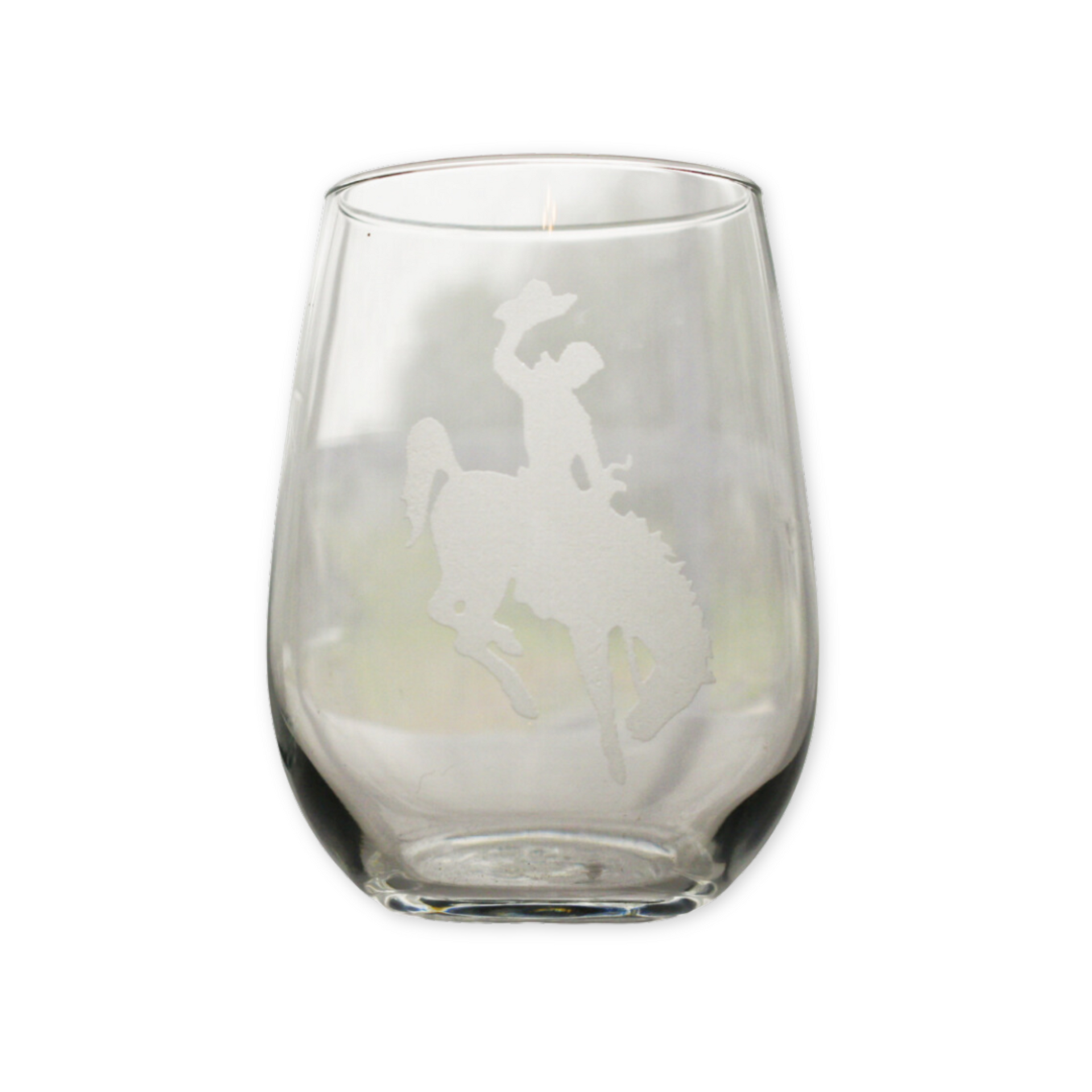 Etched Bronco Wine Glass