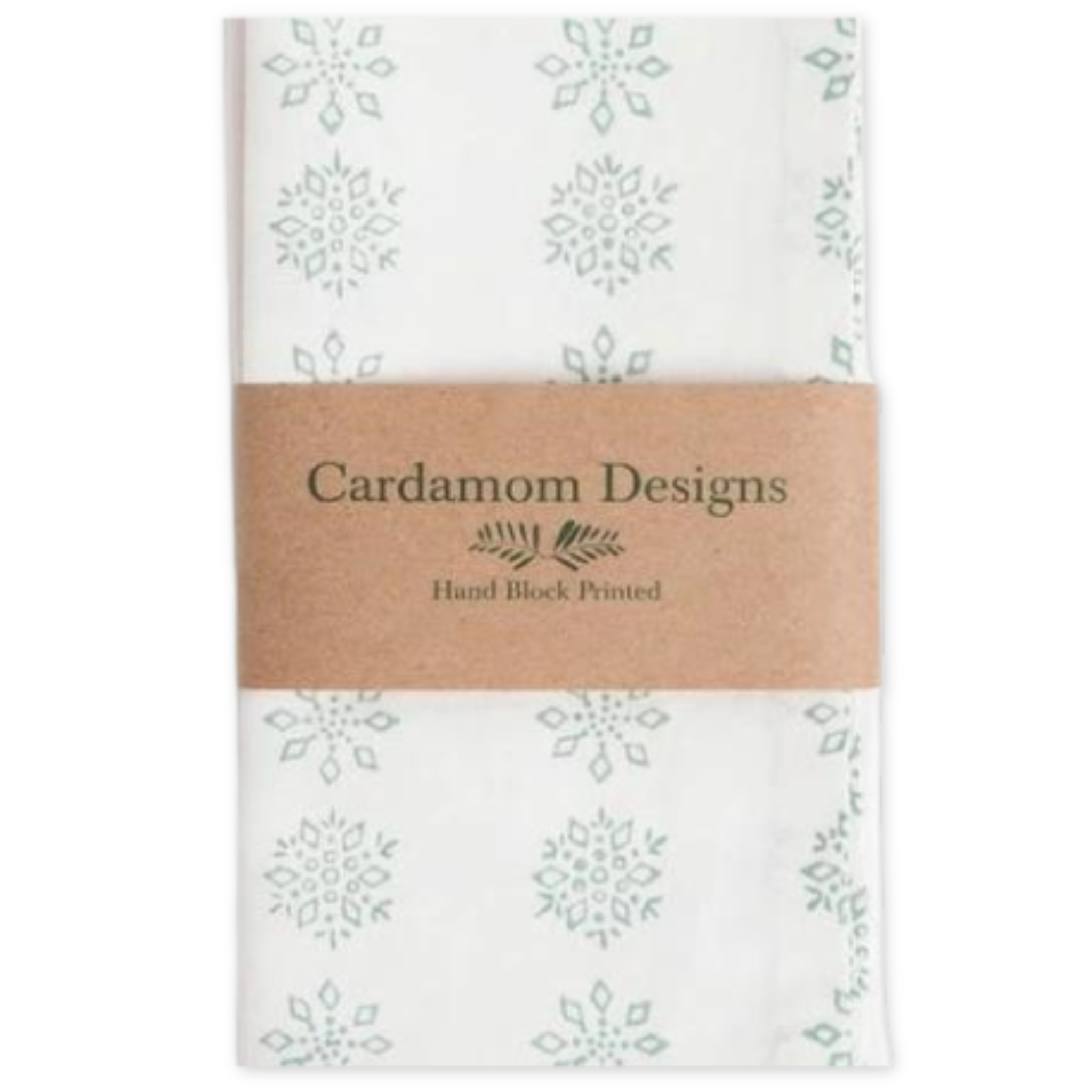 set of four cotton and linen blend napkins with hand block printed snowflake design