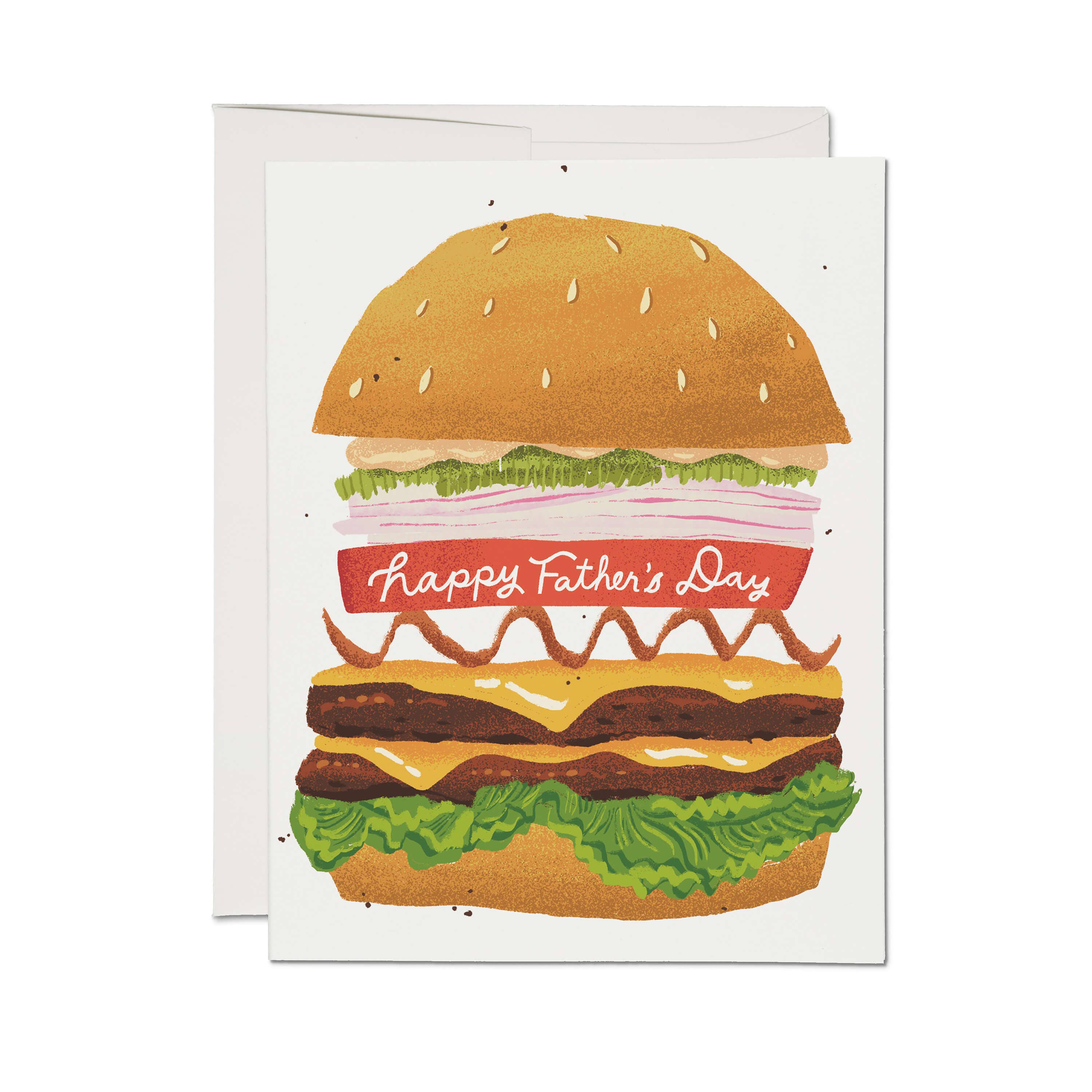 Father's Day card with a large illustration of a hamburger on a white background