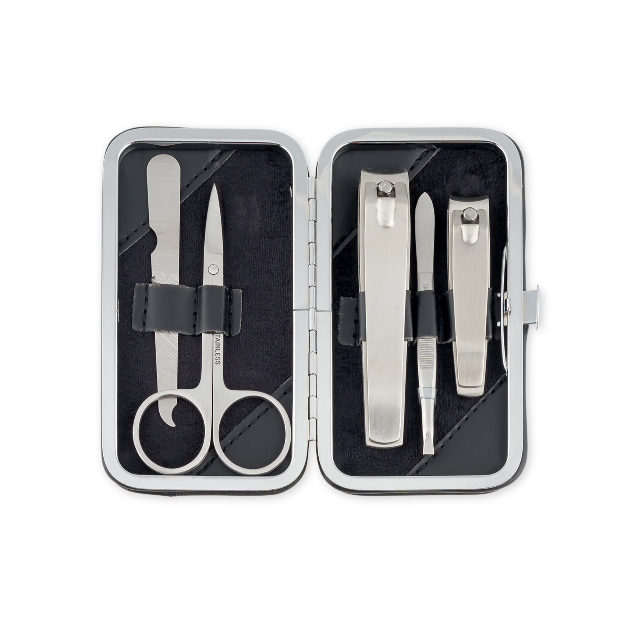 stainless steel manicure kit in a case