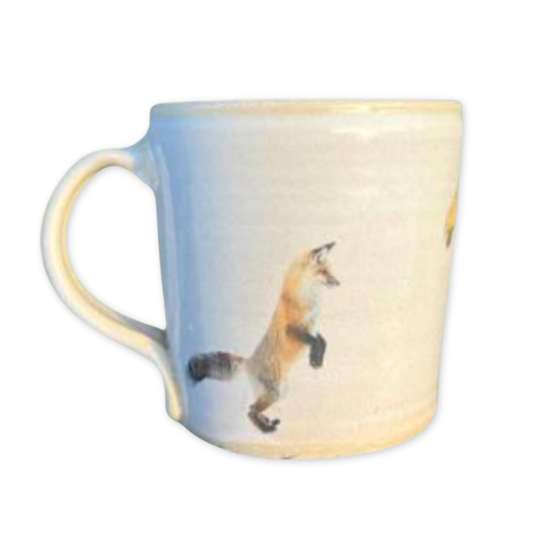 ceramic mug with jumping foxes design