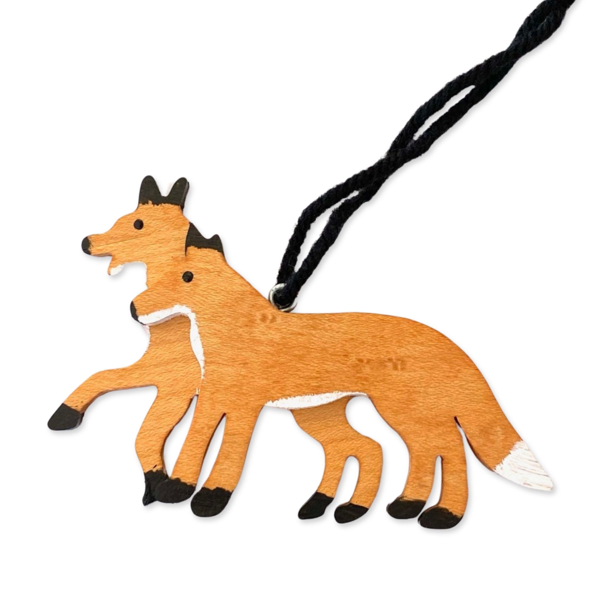 hand cut and painted fox Christmas tree ornament