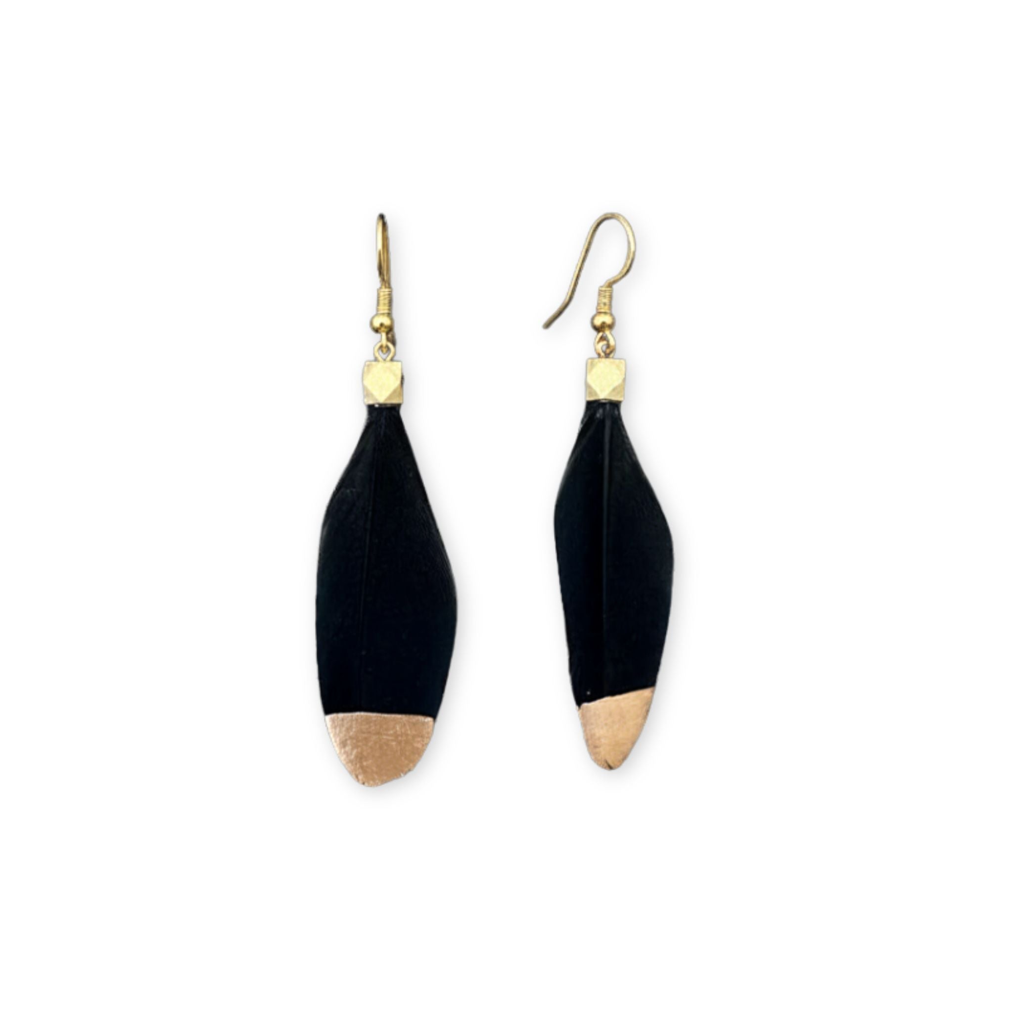 Pair of Black gold dipped feather earrings.