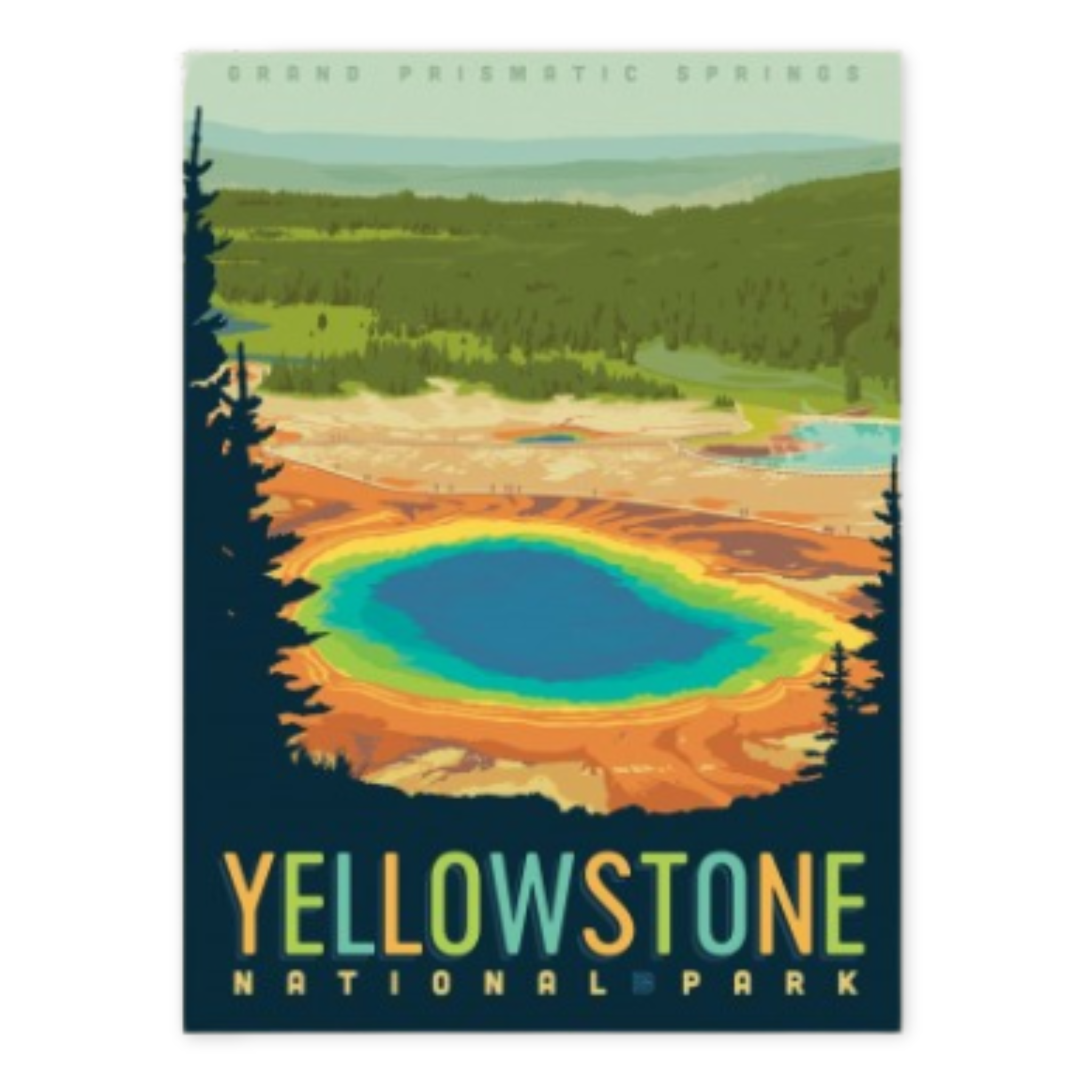 print of yellowstone national park with image of the grand prismatic springs 