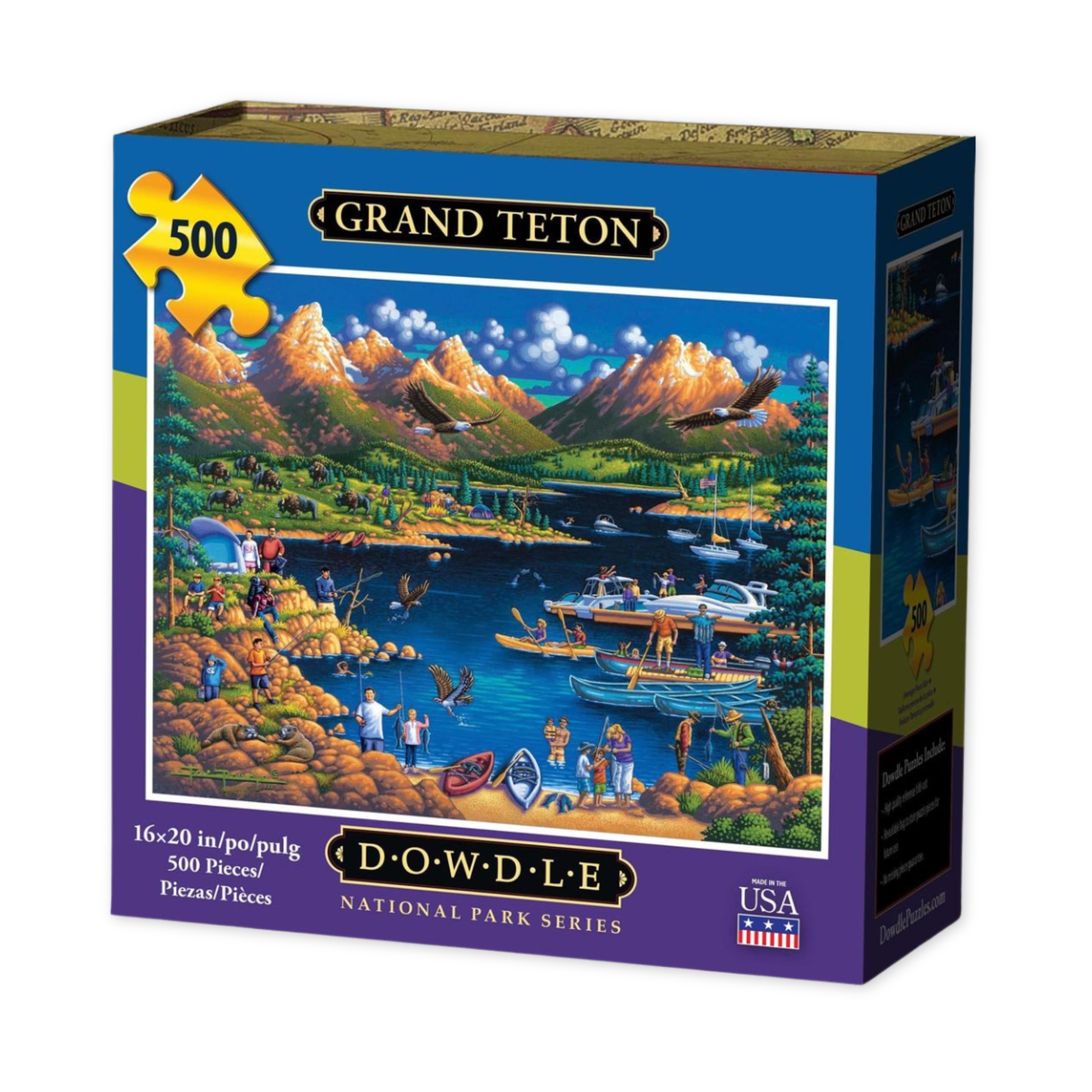 five hundred piece puzzle with an image of people recreating in grand teton national park