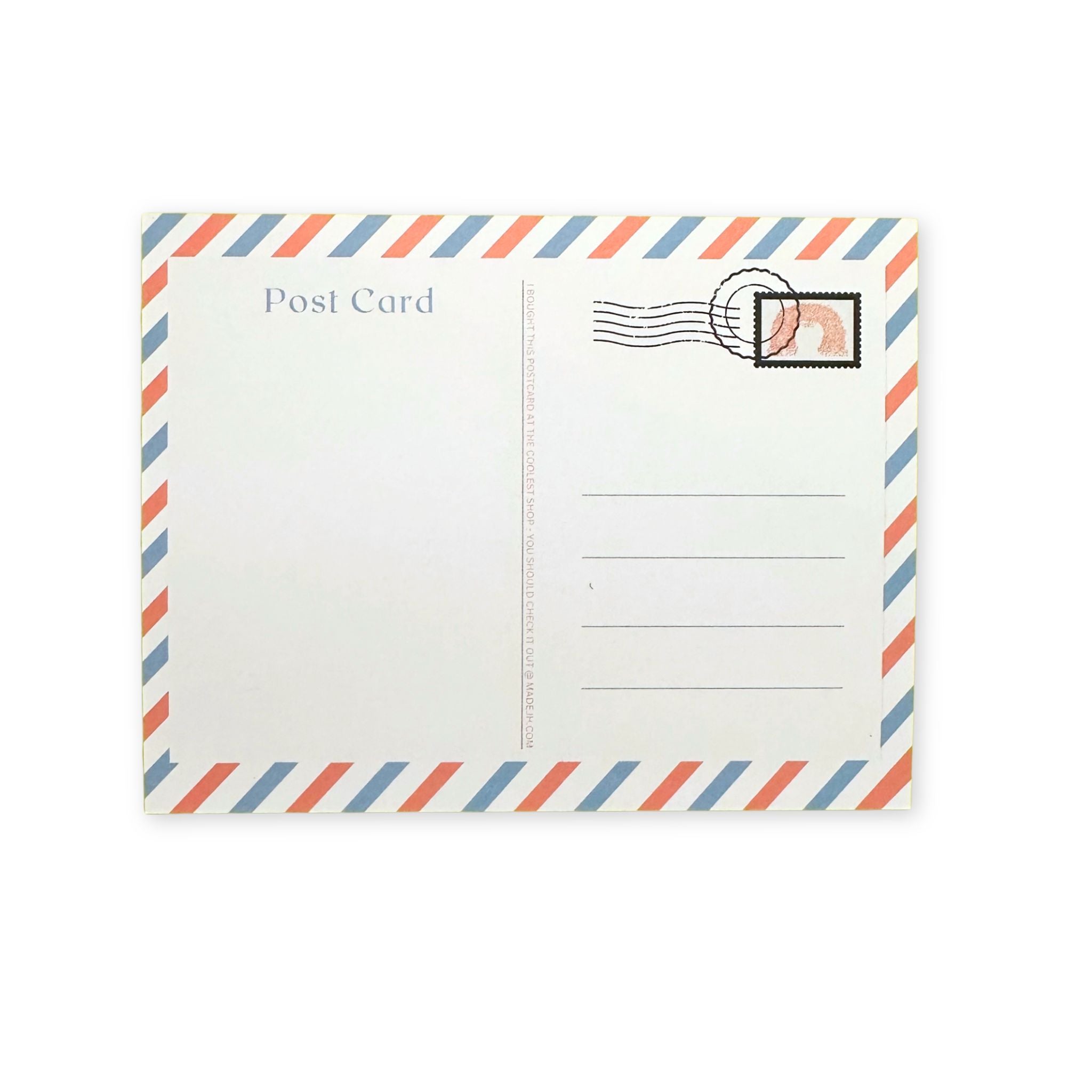 Postcard with airmail design and stamp on a white background