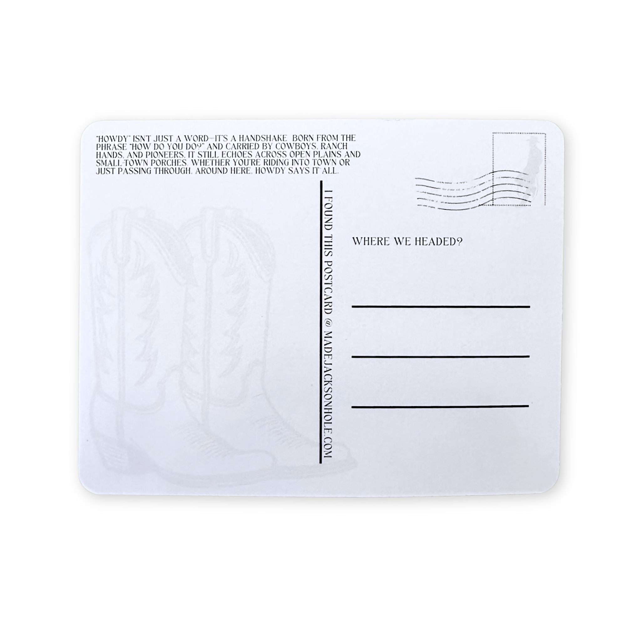 White postcard with black text on a white background