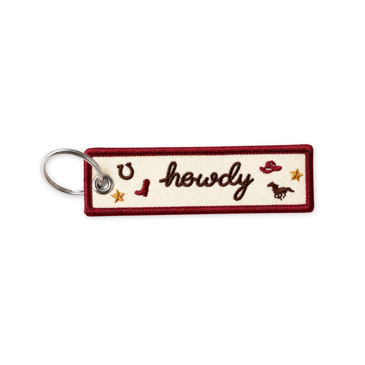 Howdy Icon Embroidered Keychain by Unexpected Flair, an embroidered key fob featuring a howdy icon design