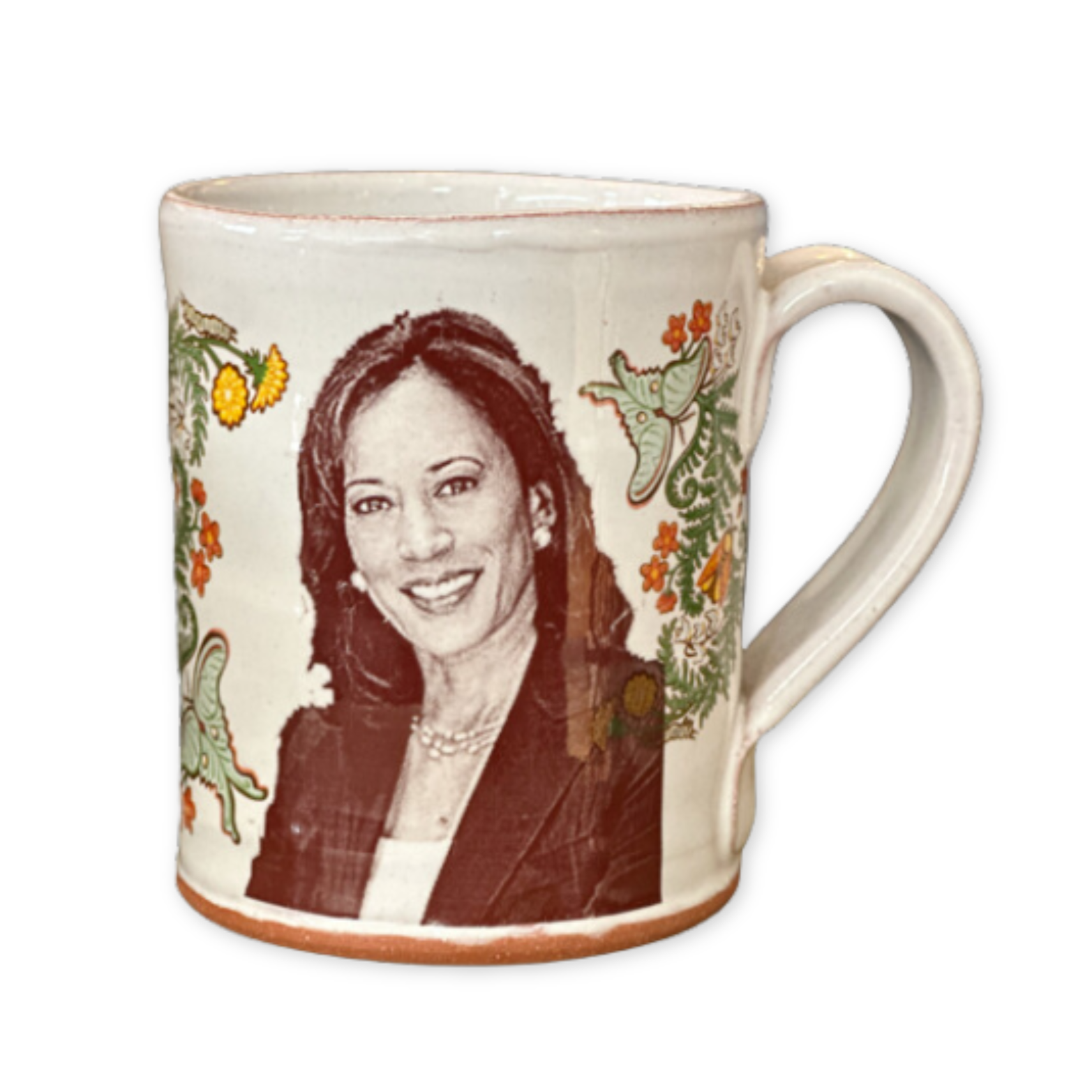 glazed ceramic mug with a picture of kamala harris