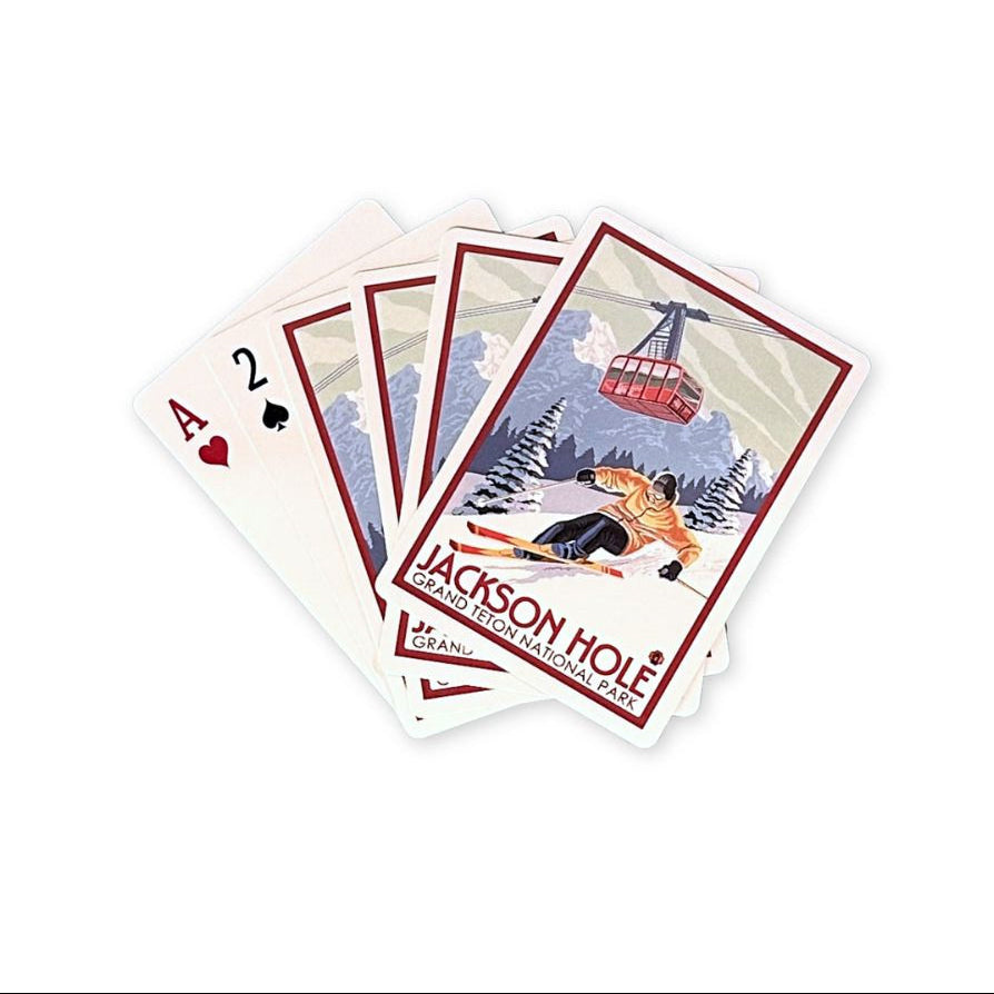 Playing cards with Jackson Hole design on a white background