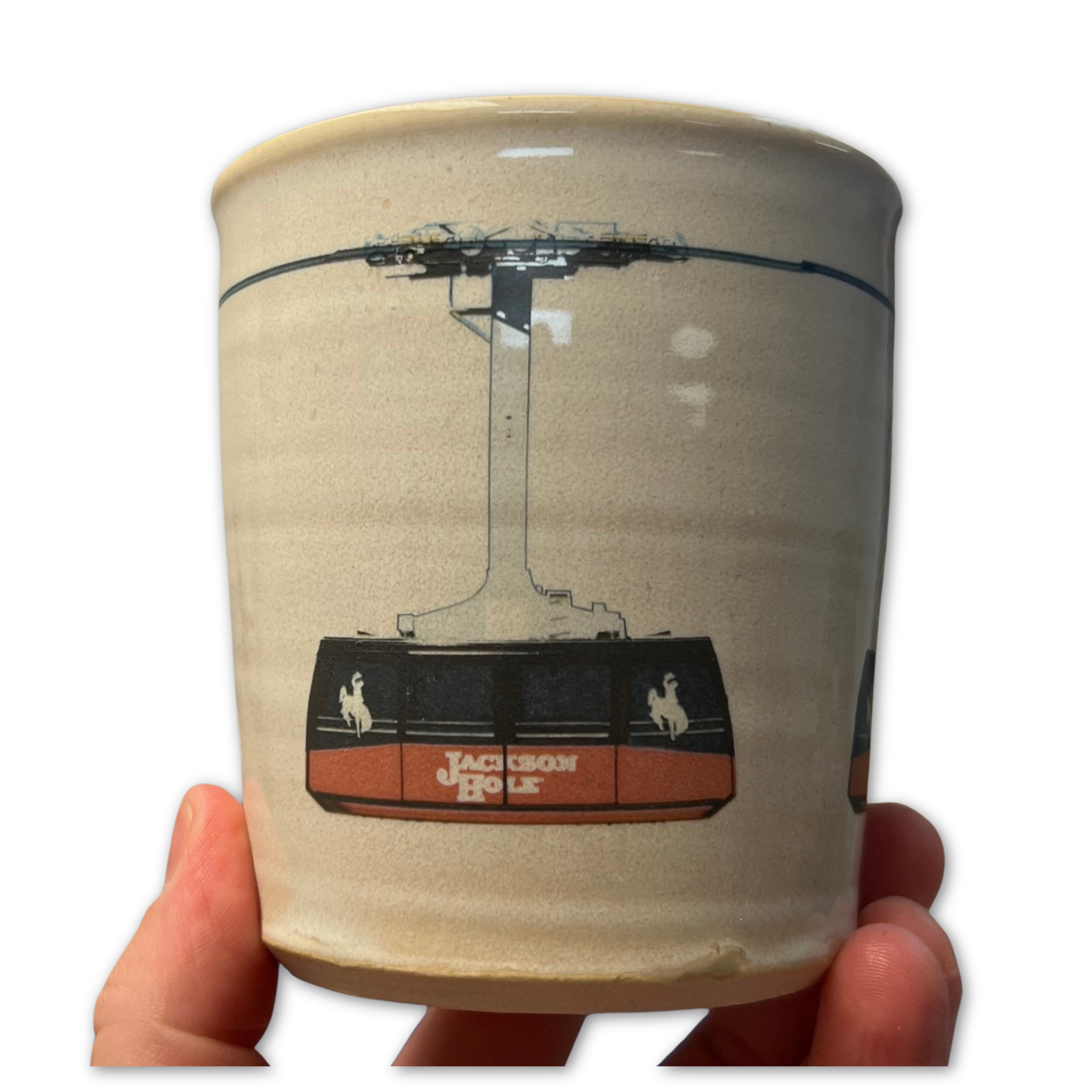 ceramic mug with a printed tram design