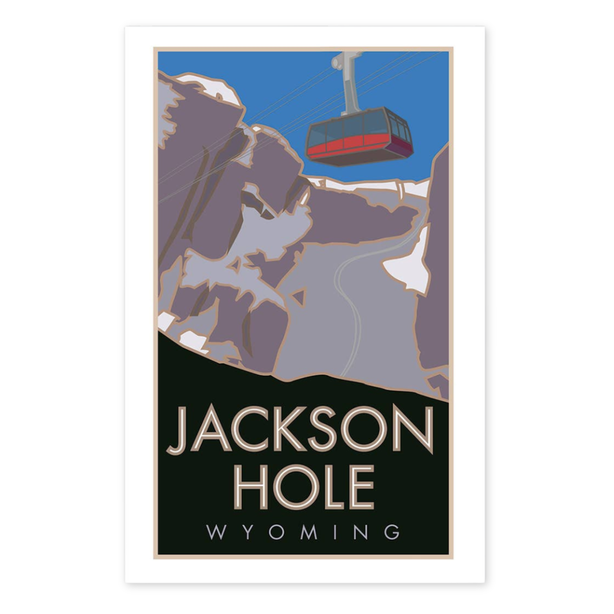 poster with an image of corbets couloir and the tram with jackson hole wyoming printed on the bottom