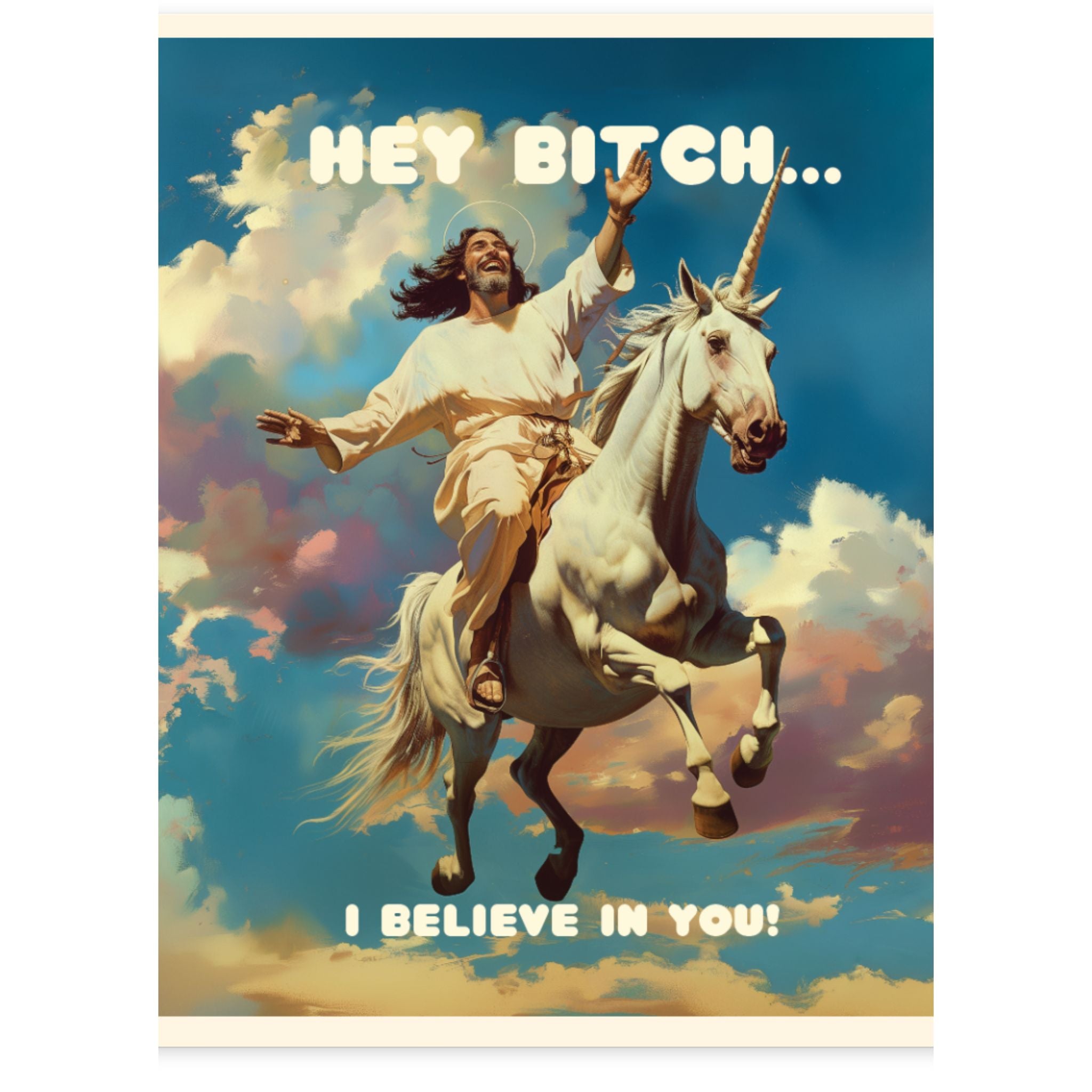 Greeting Card with Jesus on a unicorn