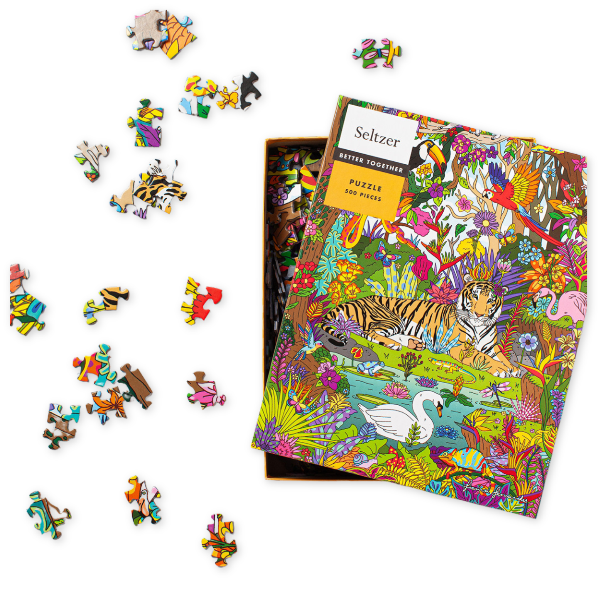 five hundred piece puzzle featuring a colorful jungle scene 