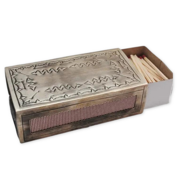 Large Silver Stamped Matchbox
