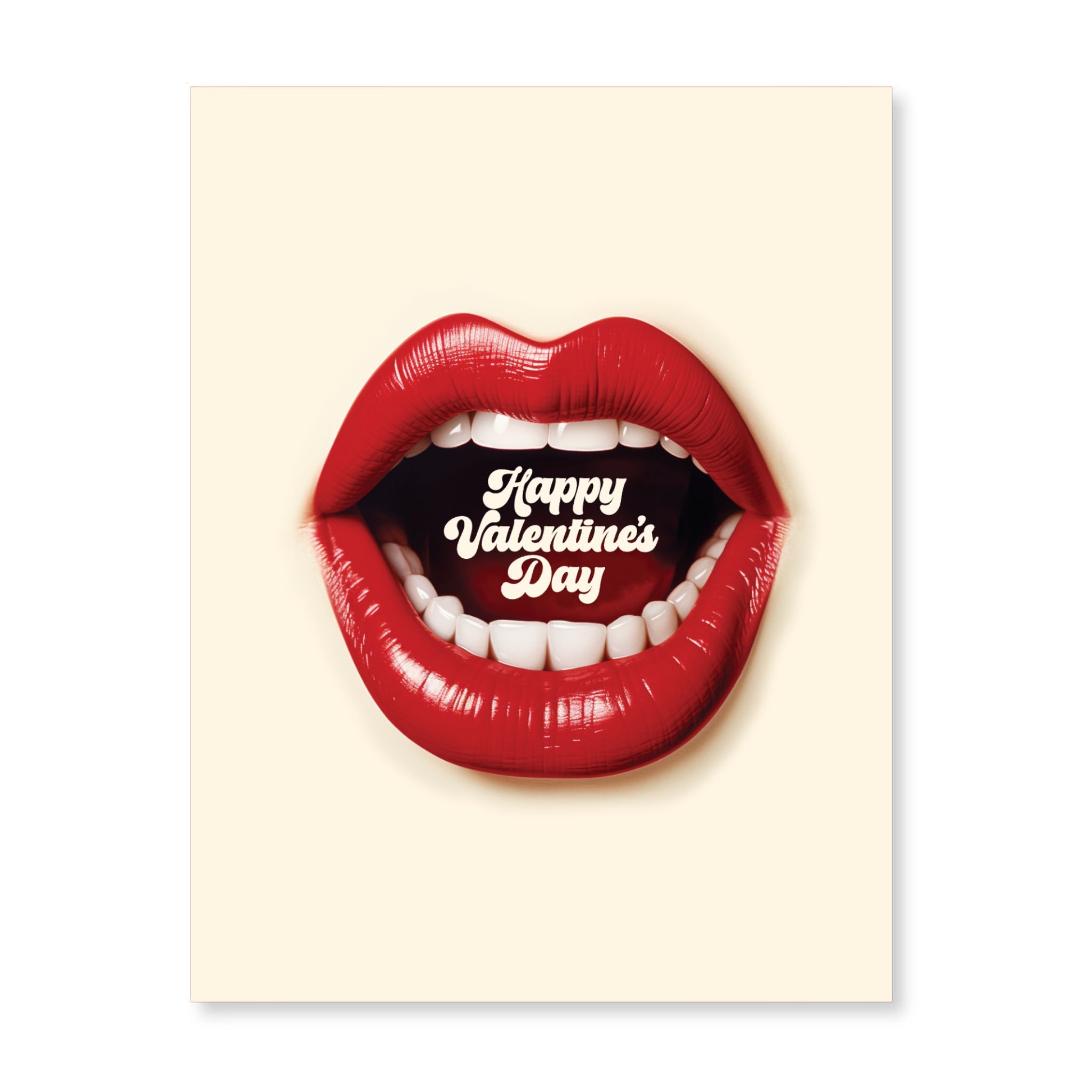 Lips with 'Happy Valentine's Day' text on a beige background