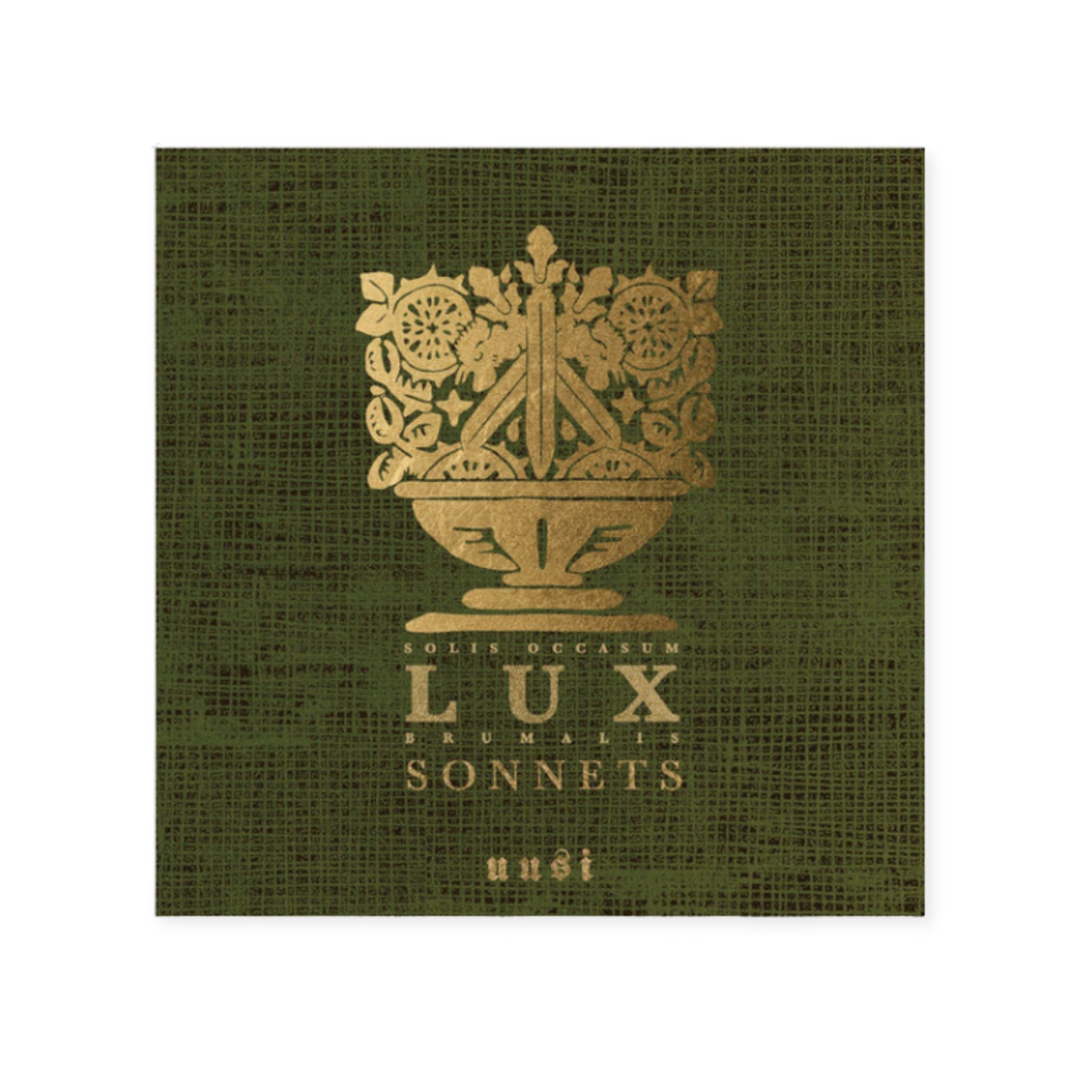 Book cover with decorative design and text on a green background
