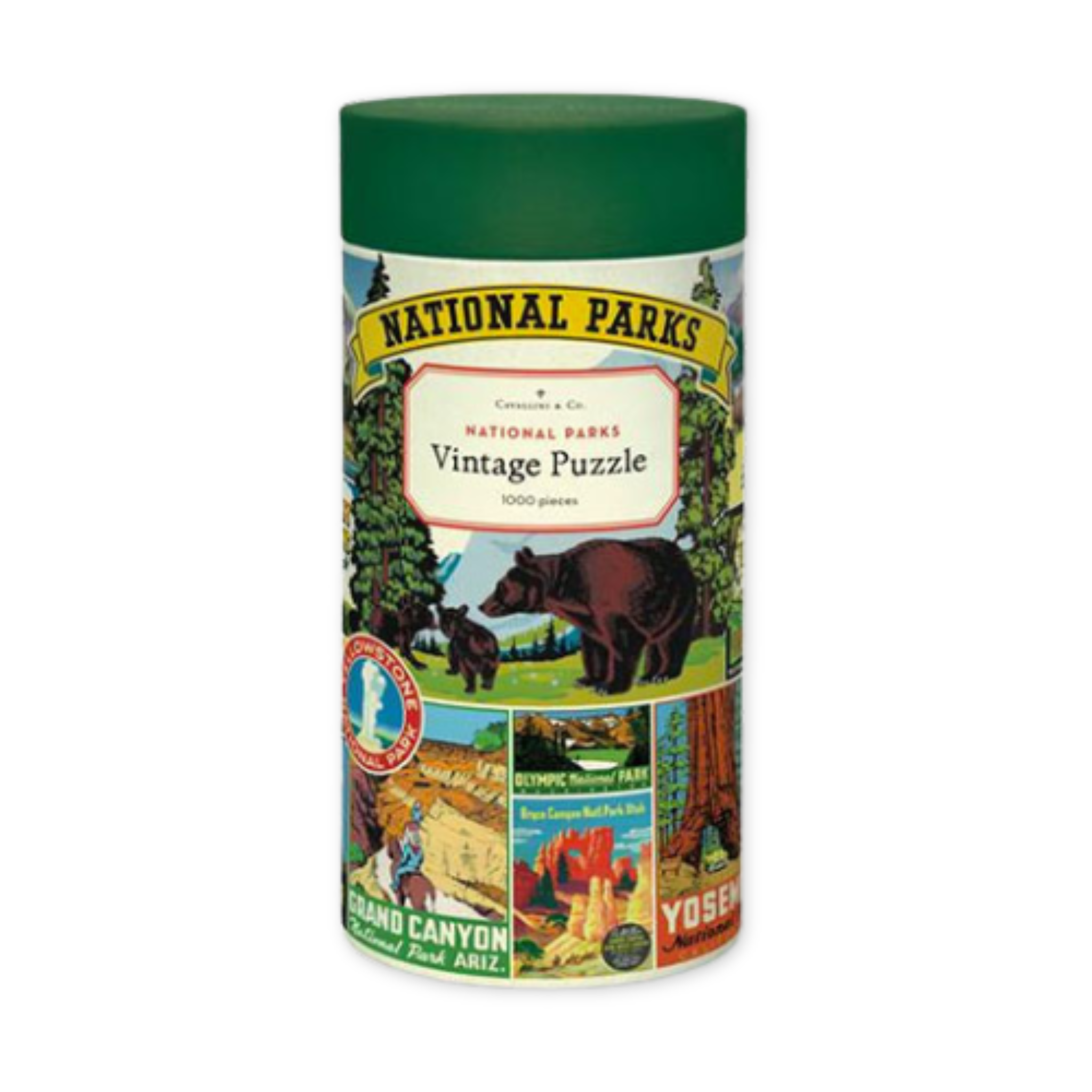 one thousand piece vintage style puzzle with scenes inspired from national parks