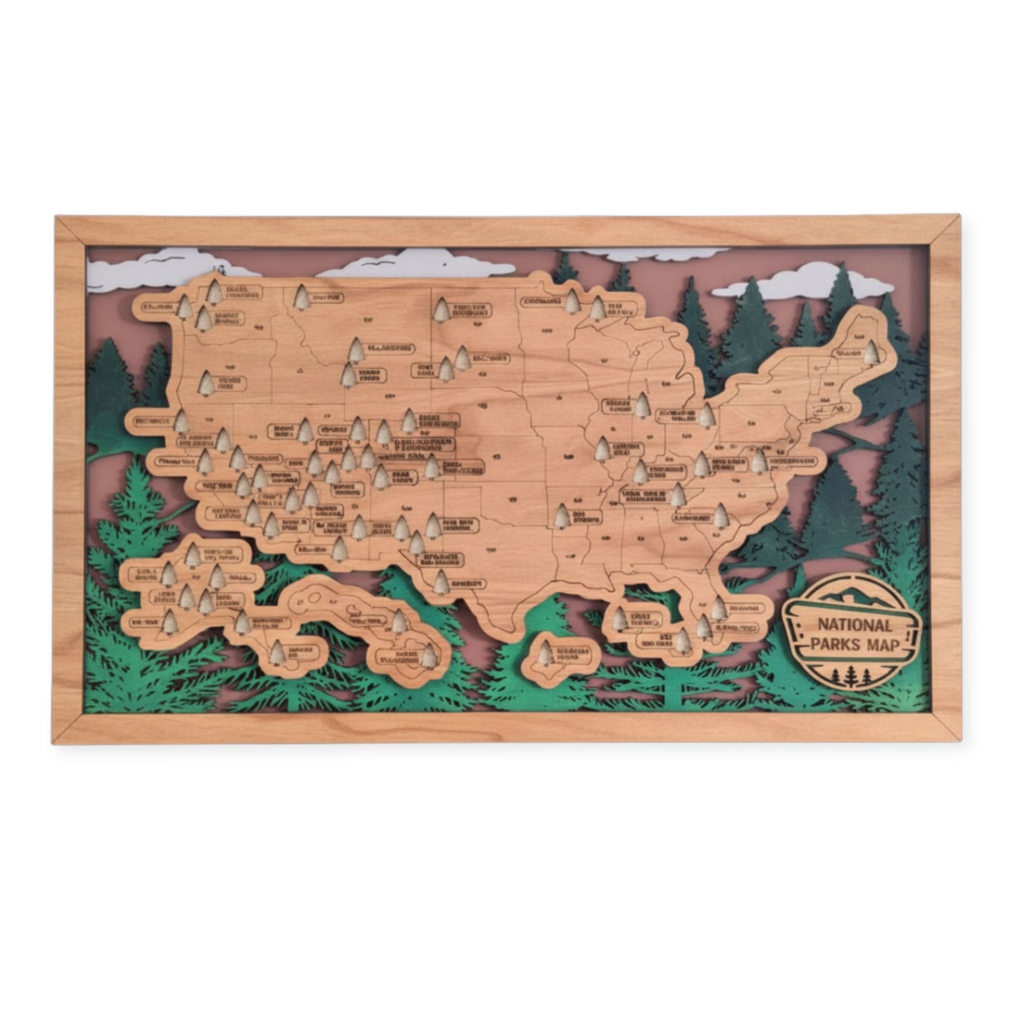National Parks Tracker Map | Wooden Travel Map