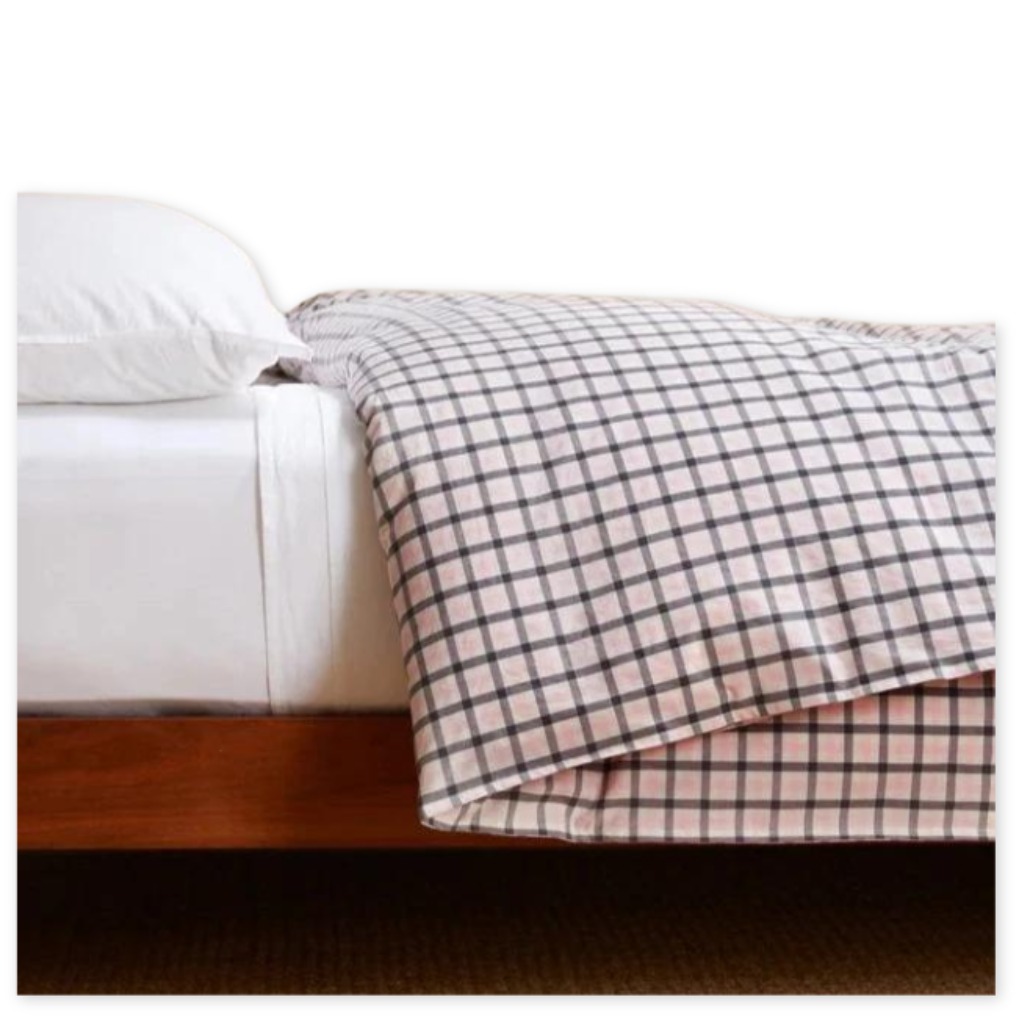 pink and grey checkered patterned cotton duvet cover