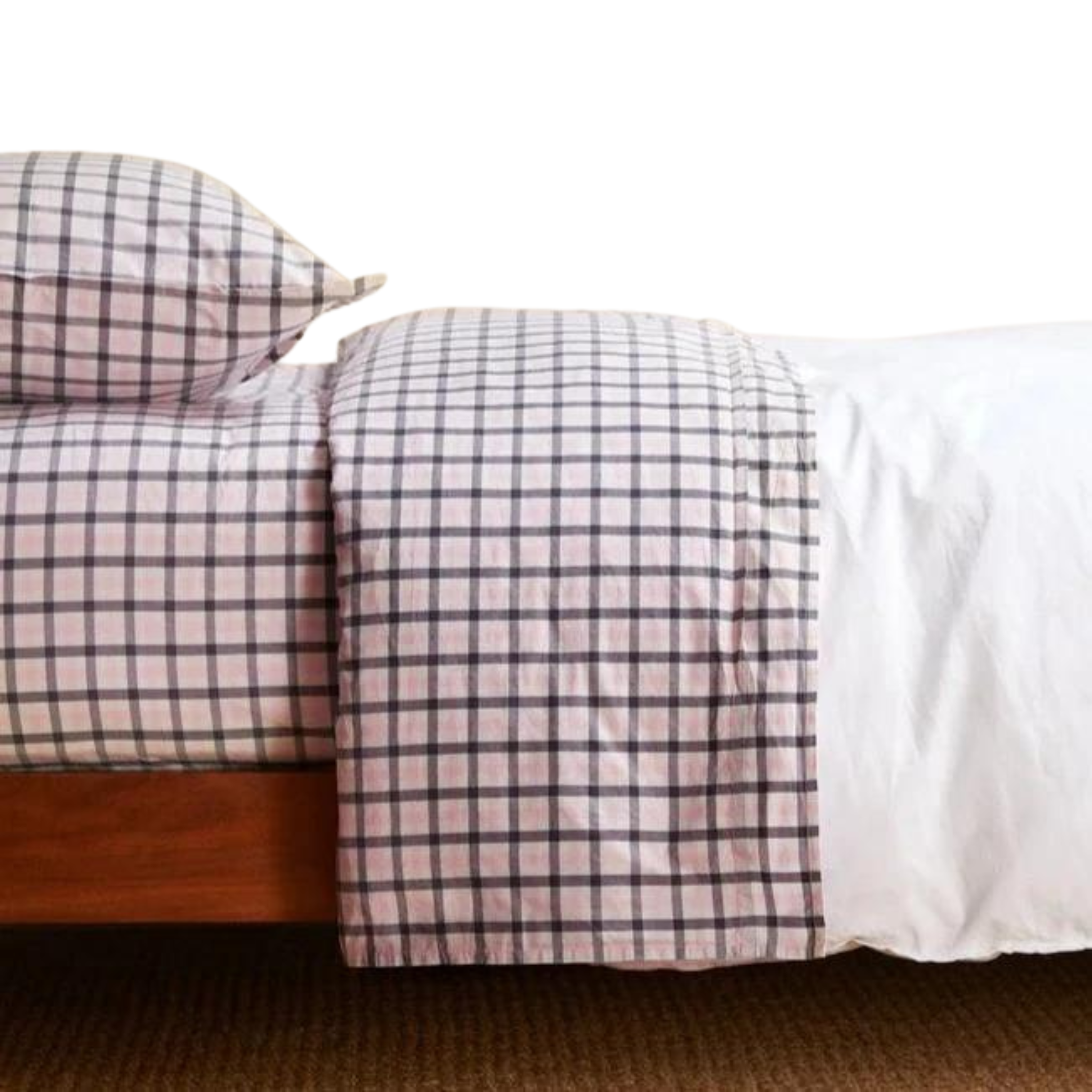 pink and grey checkered cotton bed sheet set