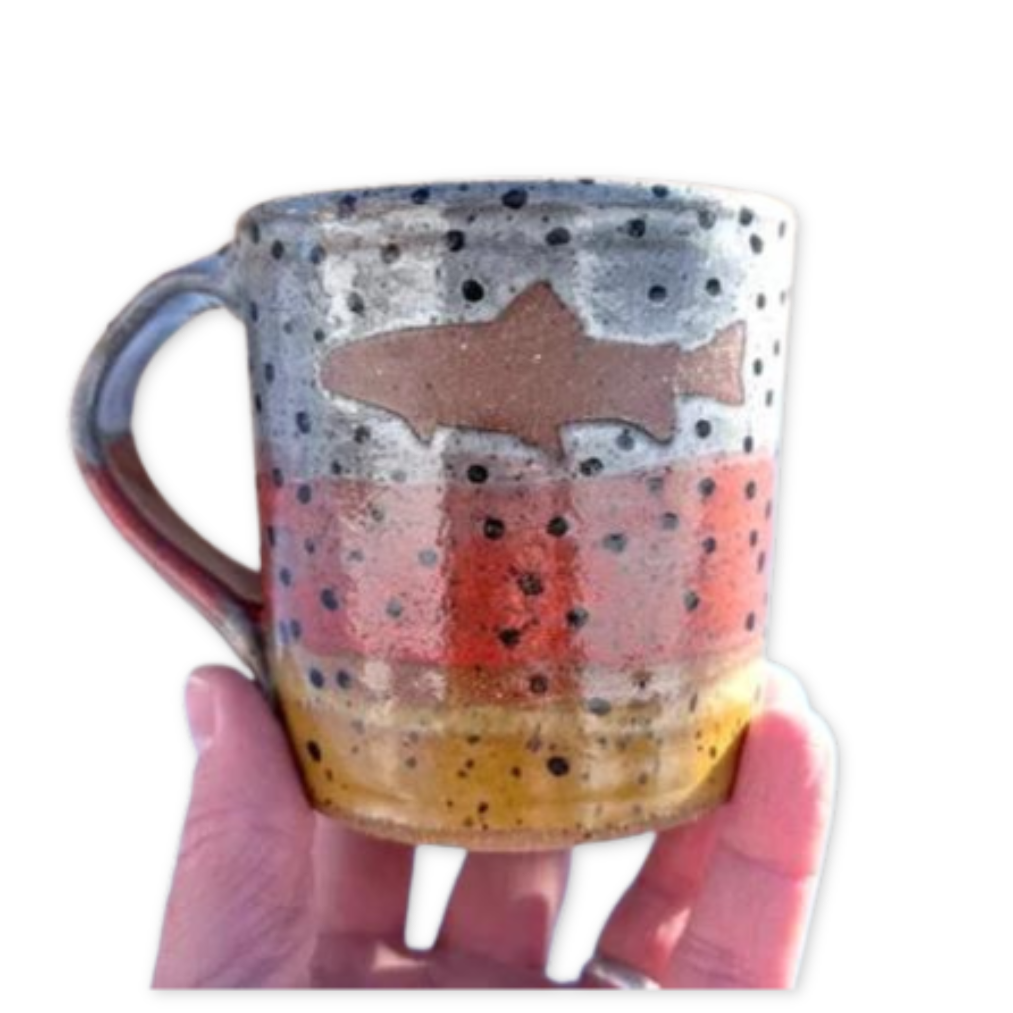 rainbow trout colored mug with a fish design