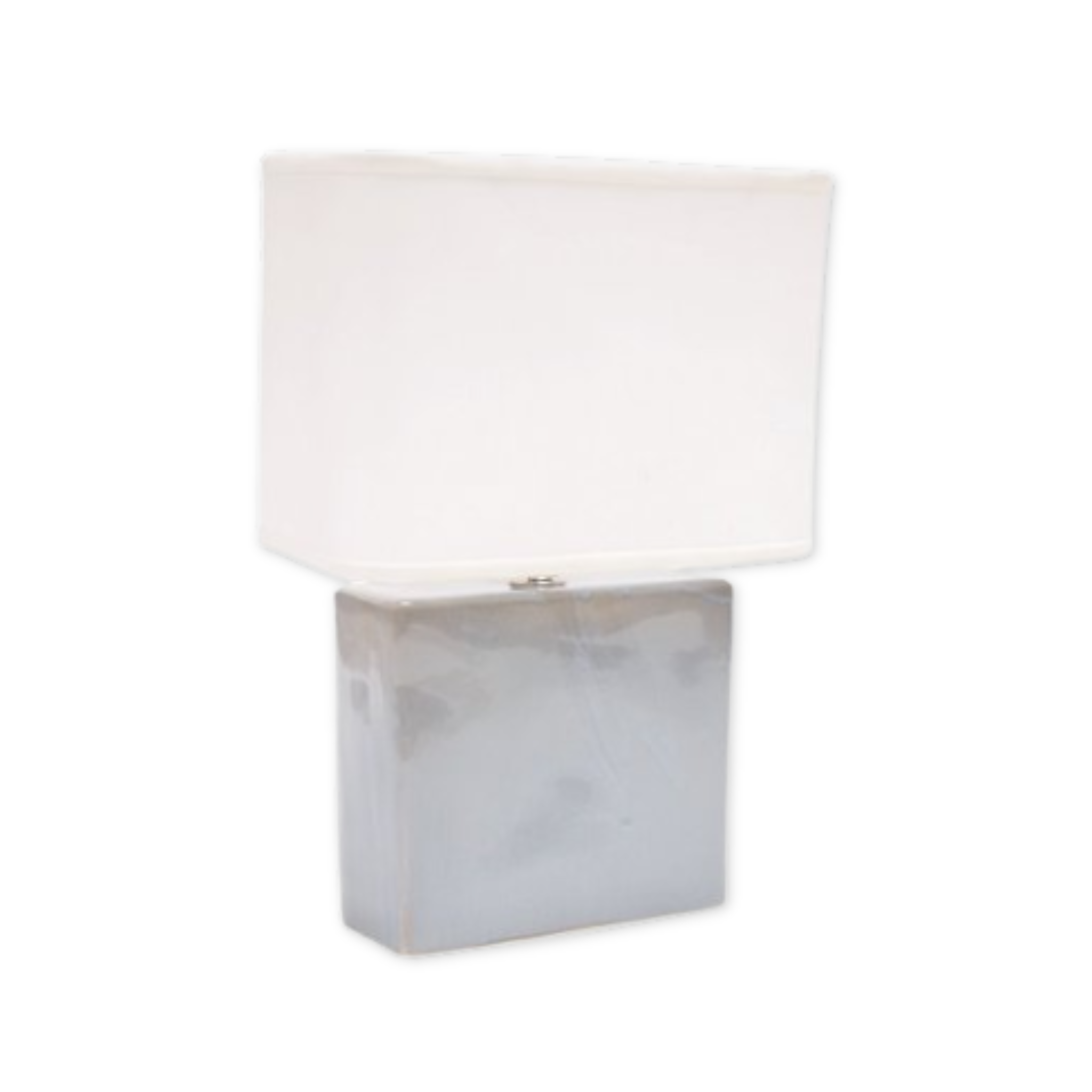 stoneware clay rectangluar based lamp with a linen lamp shade