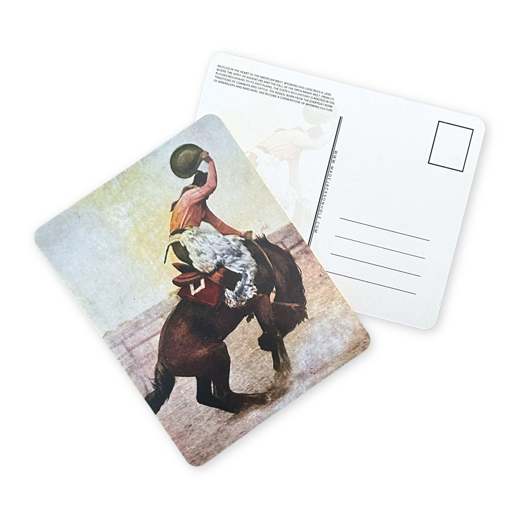 Postcard with a bucking bronco and cowboy. 