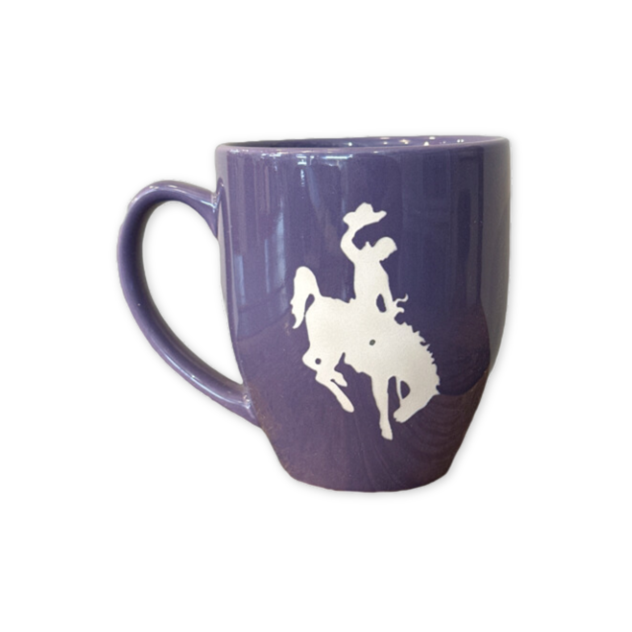 handmade ceramic mug with a sandblasted wyoming cowboy design