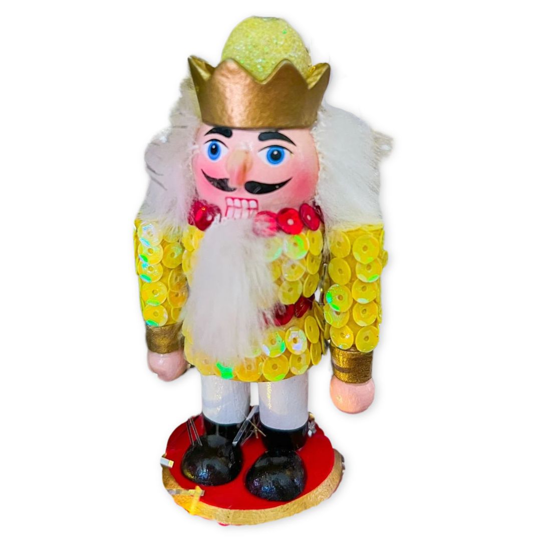 Yellow sequin nutcracker ornament 