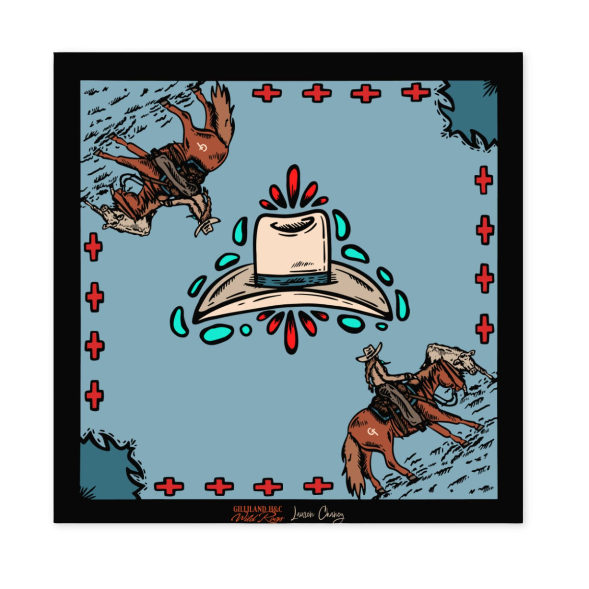 Silk Vintage Cowboy Hat Scarf from GHC Ranch Co, a western silk scarf with a vintage cowboy hat design
