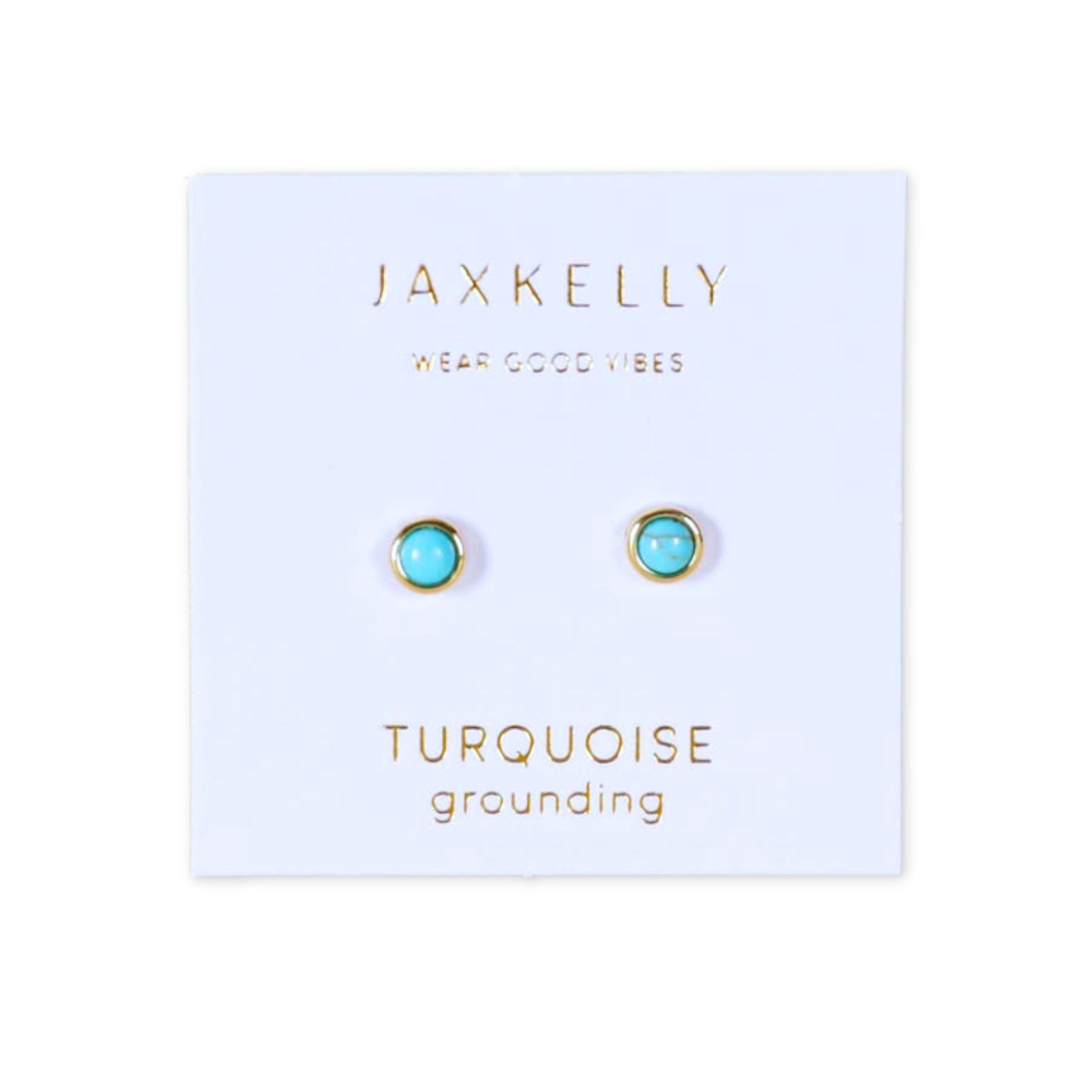 Simple Stud Earrings - Turquoise Gemstone - 18k Gold Plated