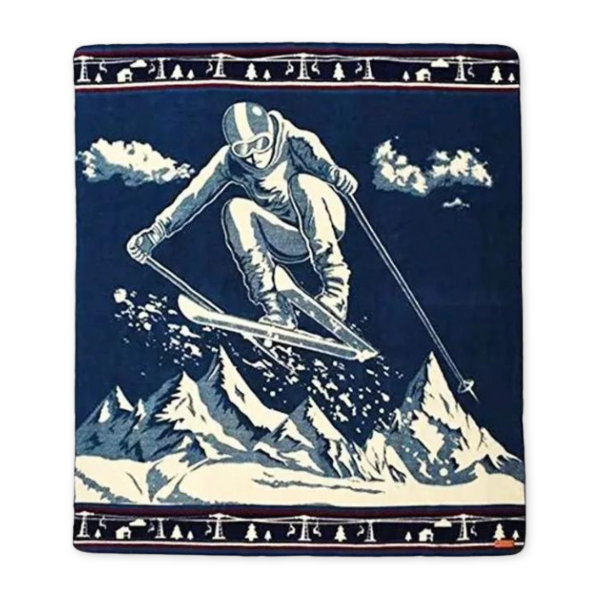 southwest inspired blanket with an image of an alpine skier 