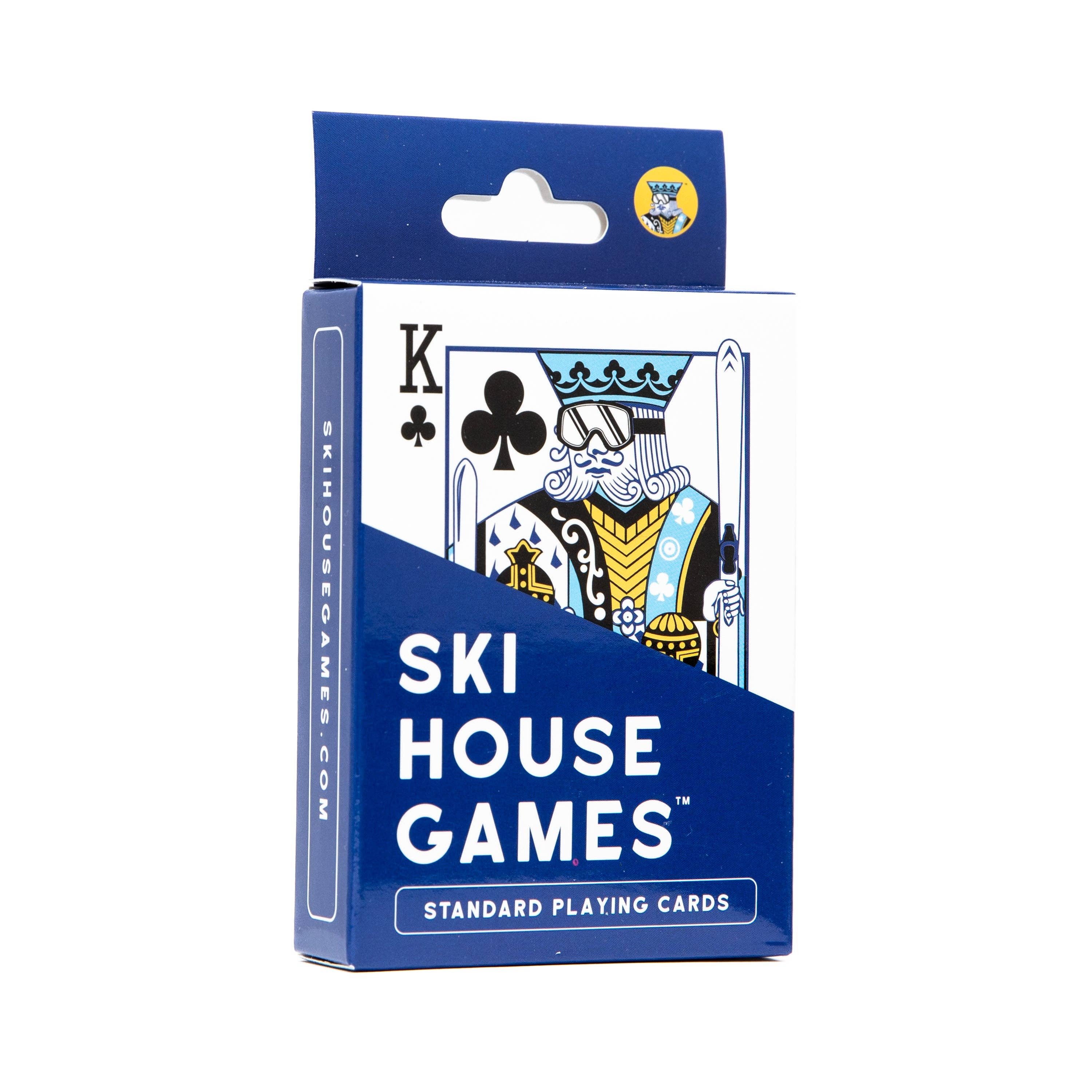 Playing card set packaging with 'Ski House Games' branding on a white background