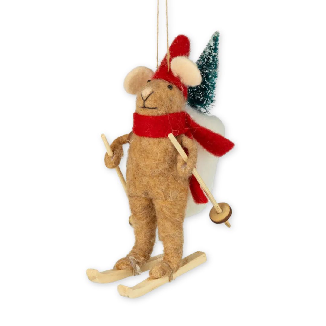 Santa Mouse Skiing Ornament