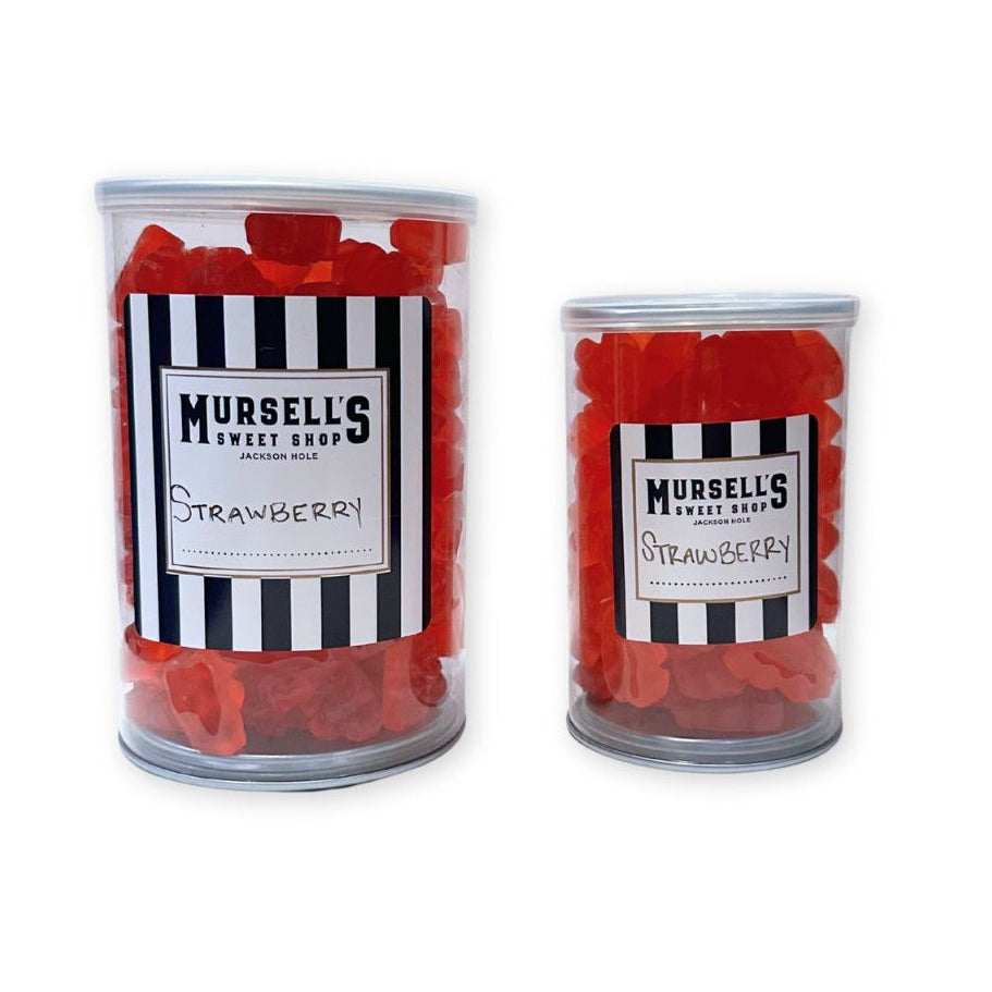 Small and Large jars of Mursell's Strawberry gummi bears.