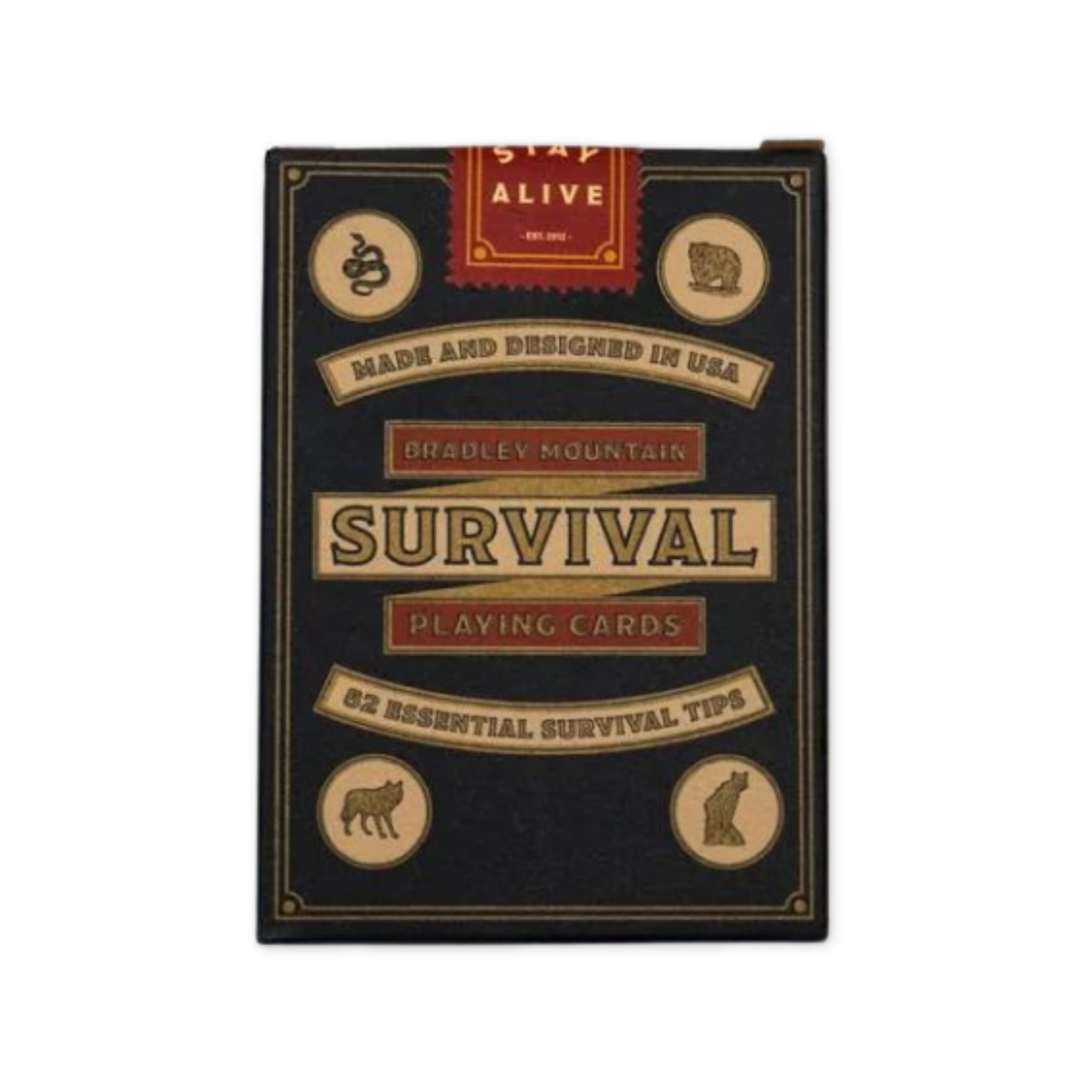 deck of standard playing cards featuring survival tips