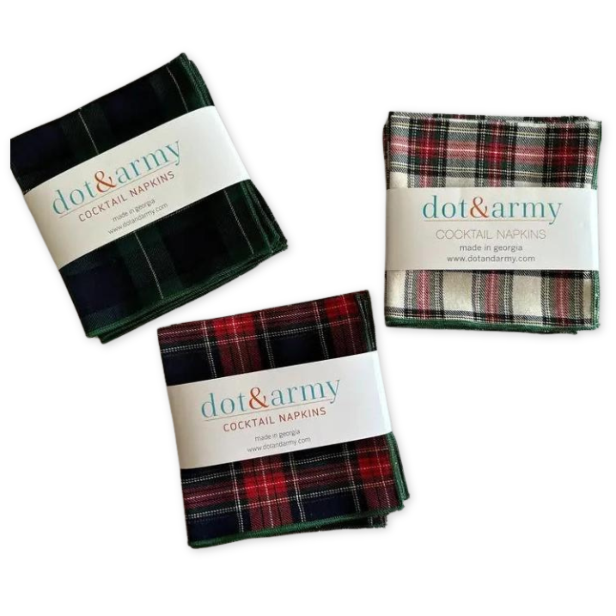 set of four cotton cloth cocktail napkins with tartan patterns