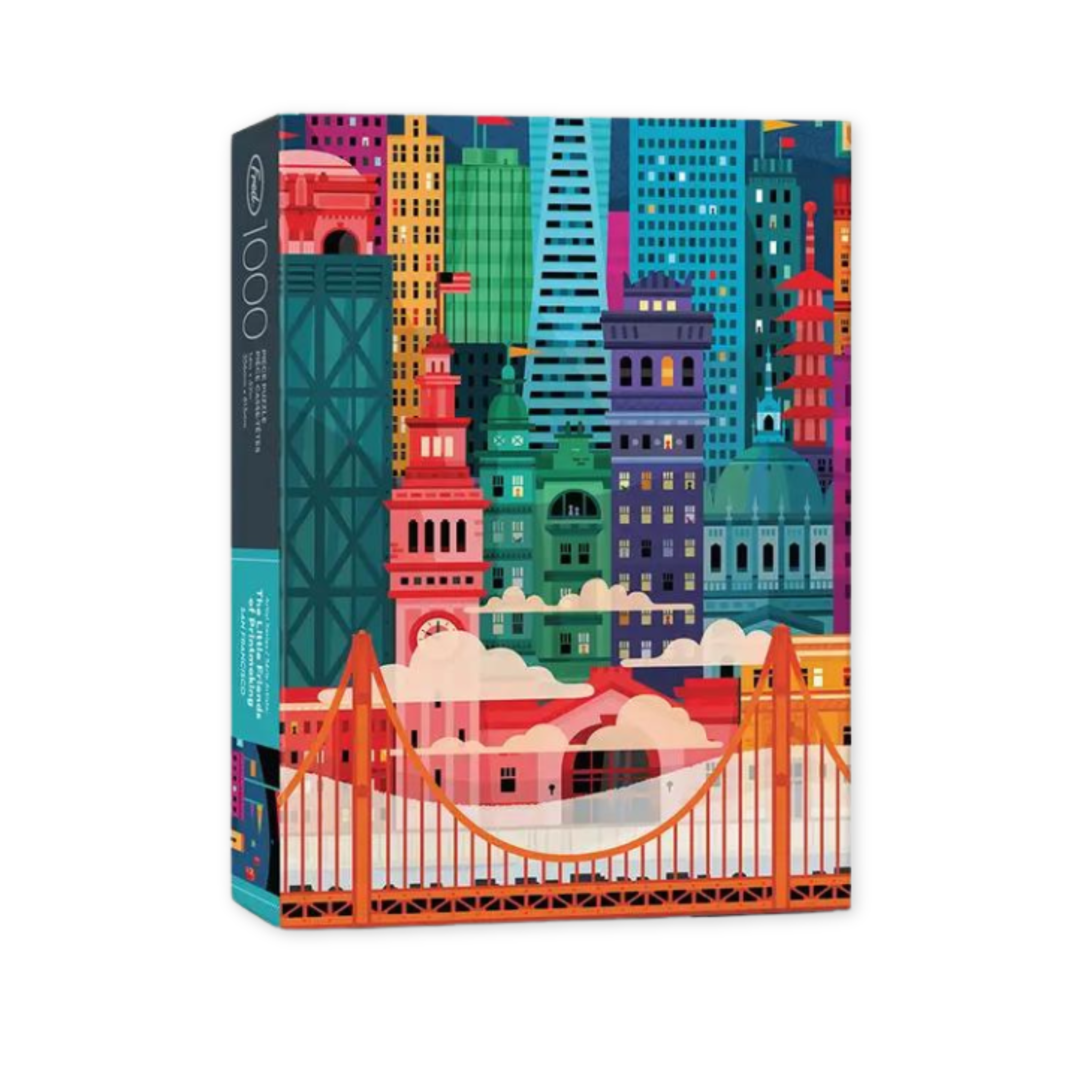 one thousand piece puzzle featuring an illustrated depiction of iconic buildings in san francisco